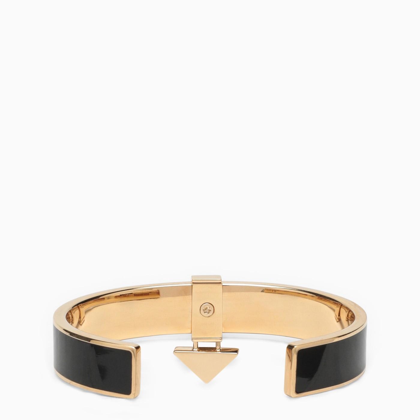 Shop Prada Enameled Metal Logo Bracelet In Black/gold
