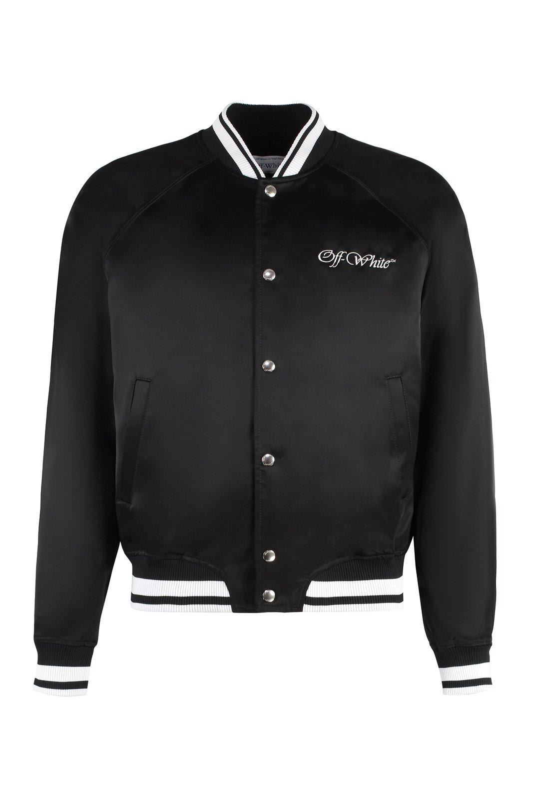 Shop Off-white College Straight Hem Bomber Jacket In Black/white