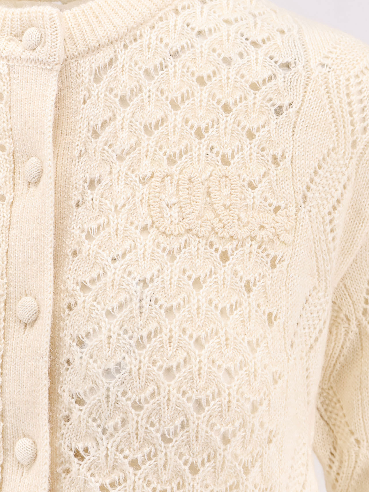 Chloé Ruffled Pointelle-knit Silk-alpaca Sweater In Neutral