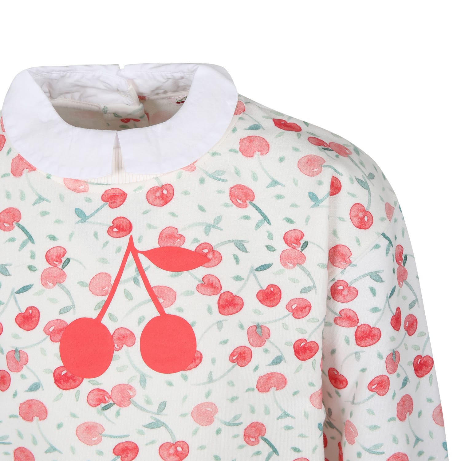 Shop Bonpoint Ivory Sweatshirt For Girl With Iconic Cherries In White