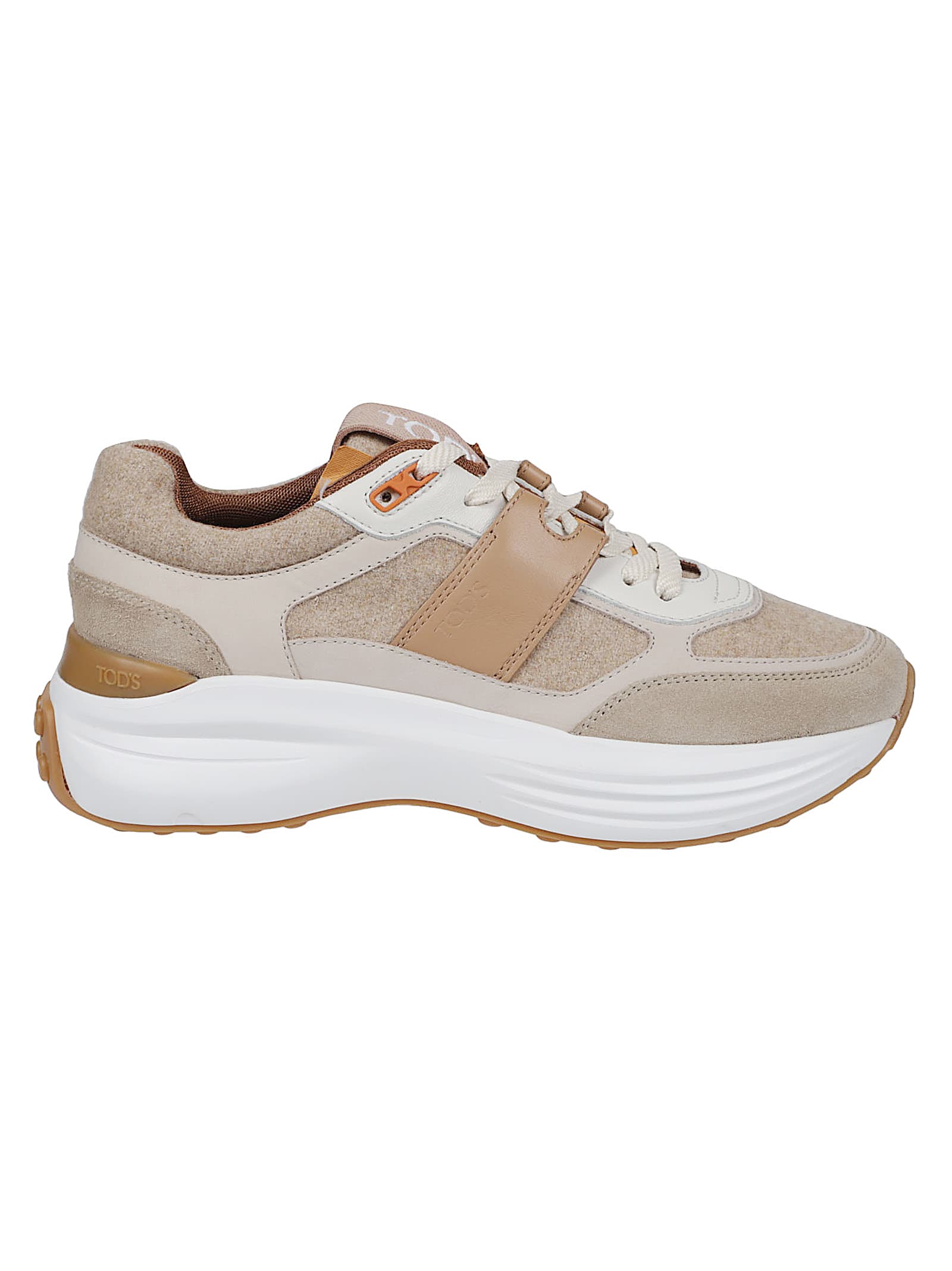 Tod's Beige Leather And Suede Sneakers In Animal Print