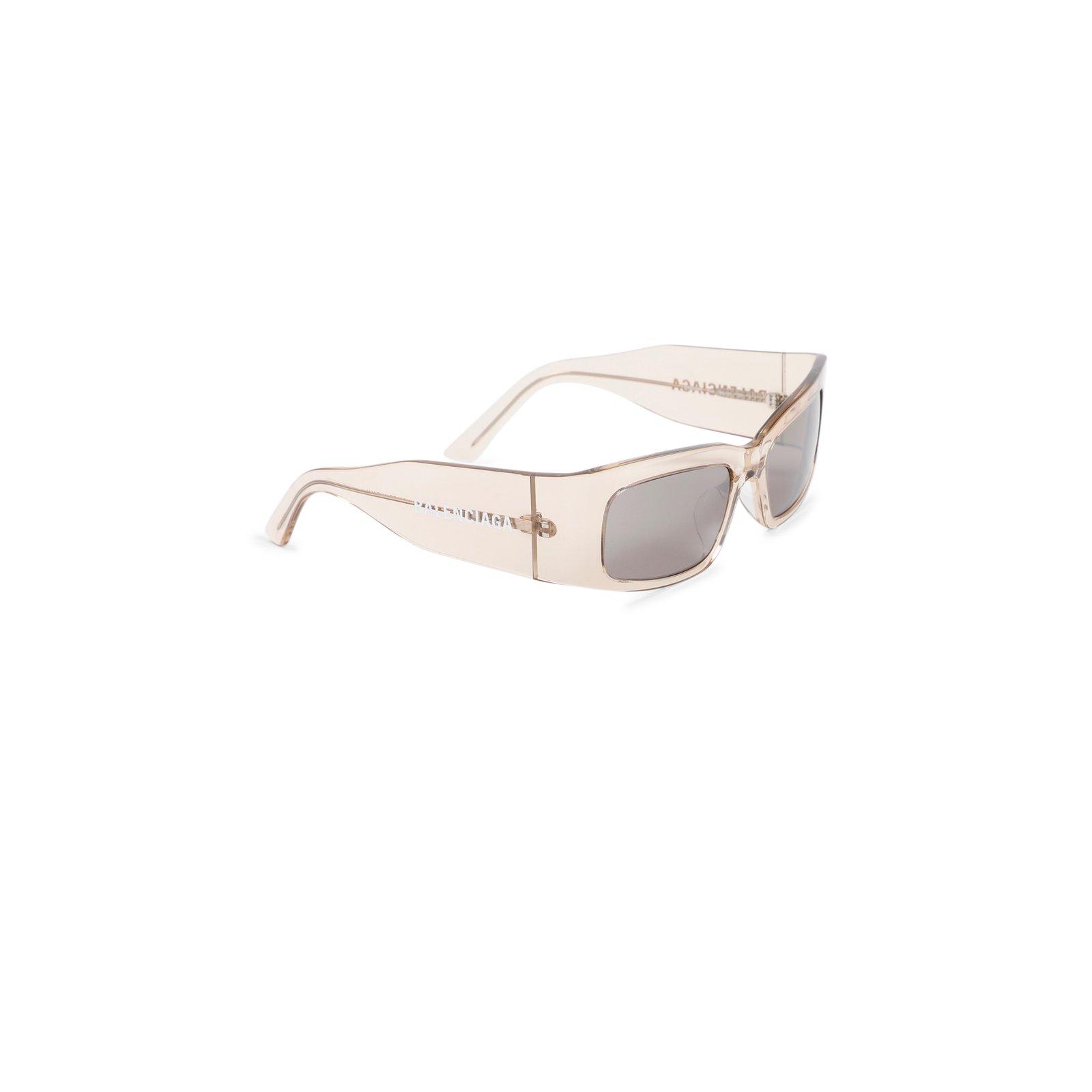 Shop Balenciaga Paper Rectangle Frame Sunglasses In Trasparent Almond