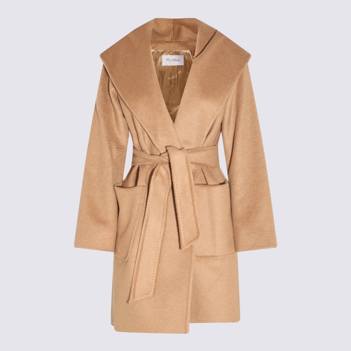 Max Mara Waist Belted Knee Length Coat In Nude
