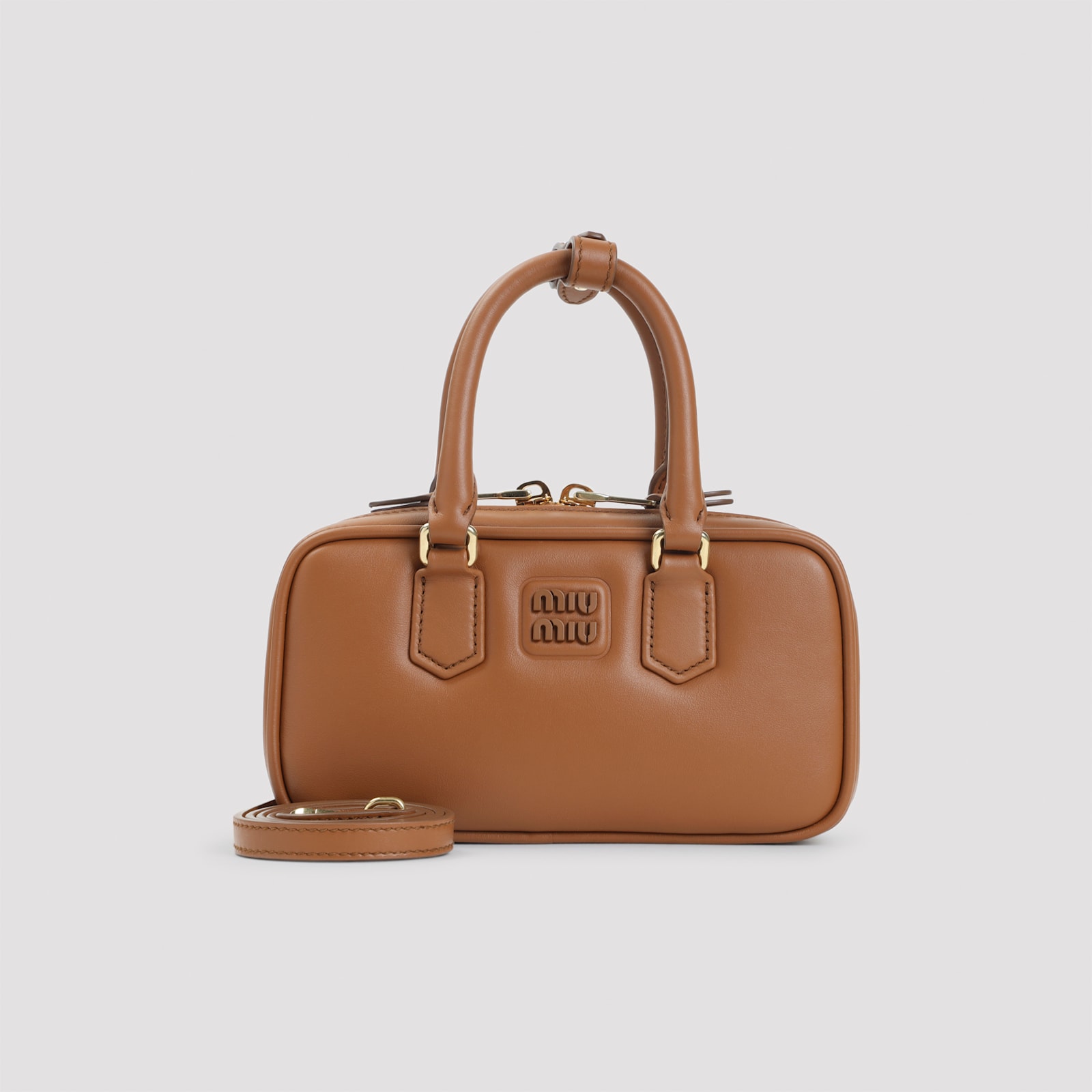 Miu Miu Cognac Arcadie Mini Calf Leather Shoulder Bag In Brown