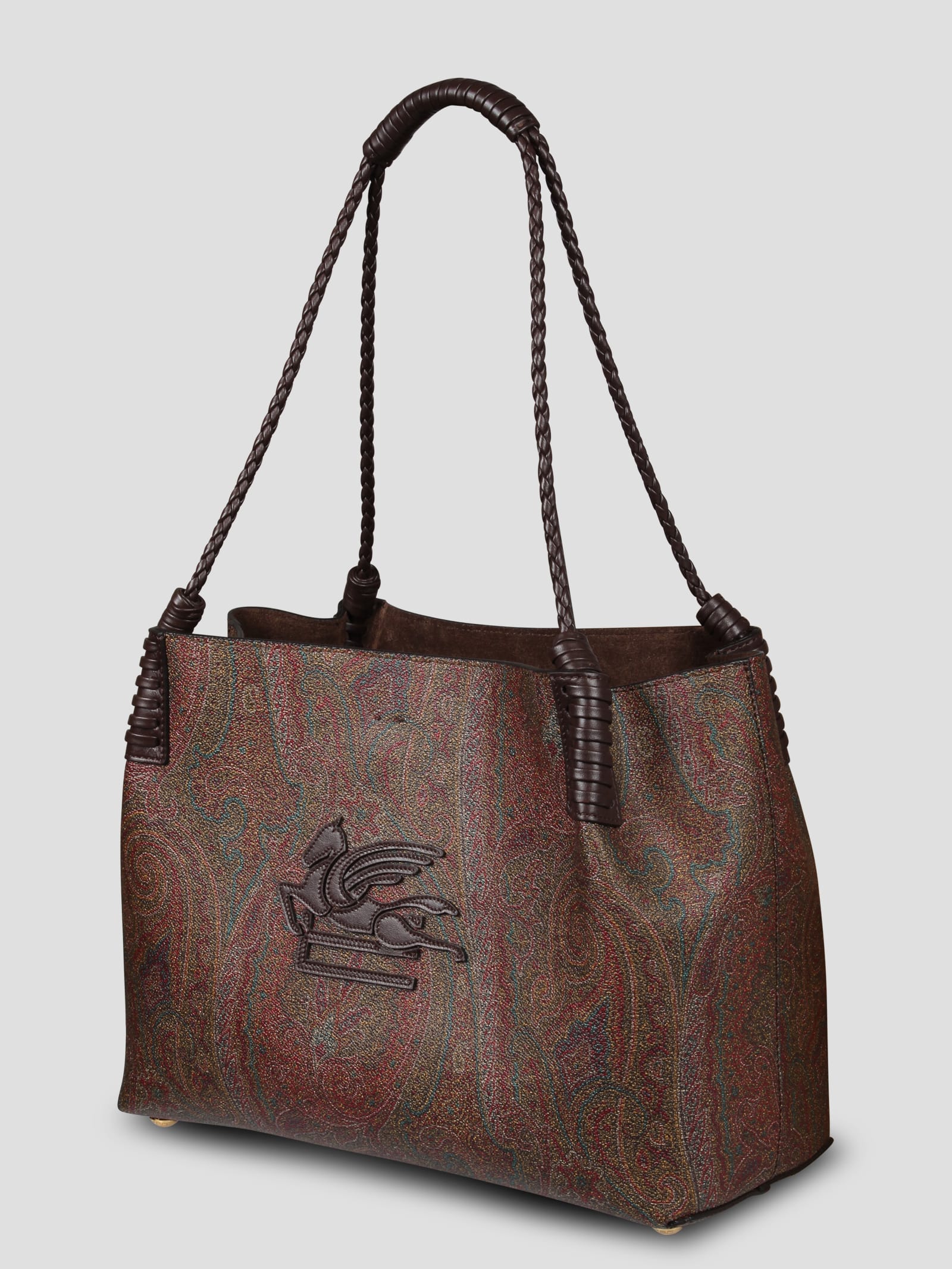 Shop Etro Paisley Mini Libra Shopping Bag In Brown