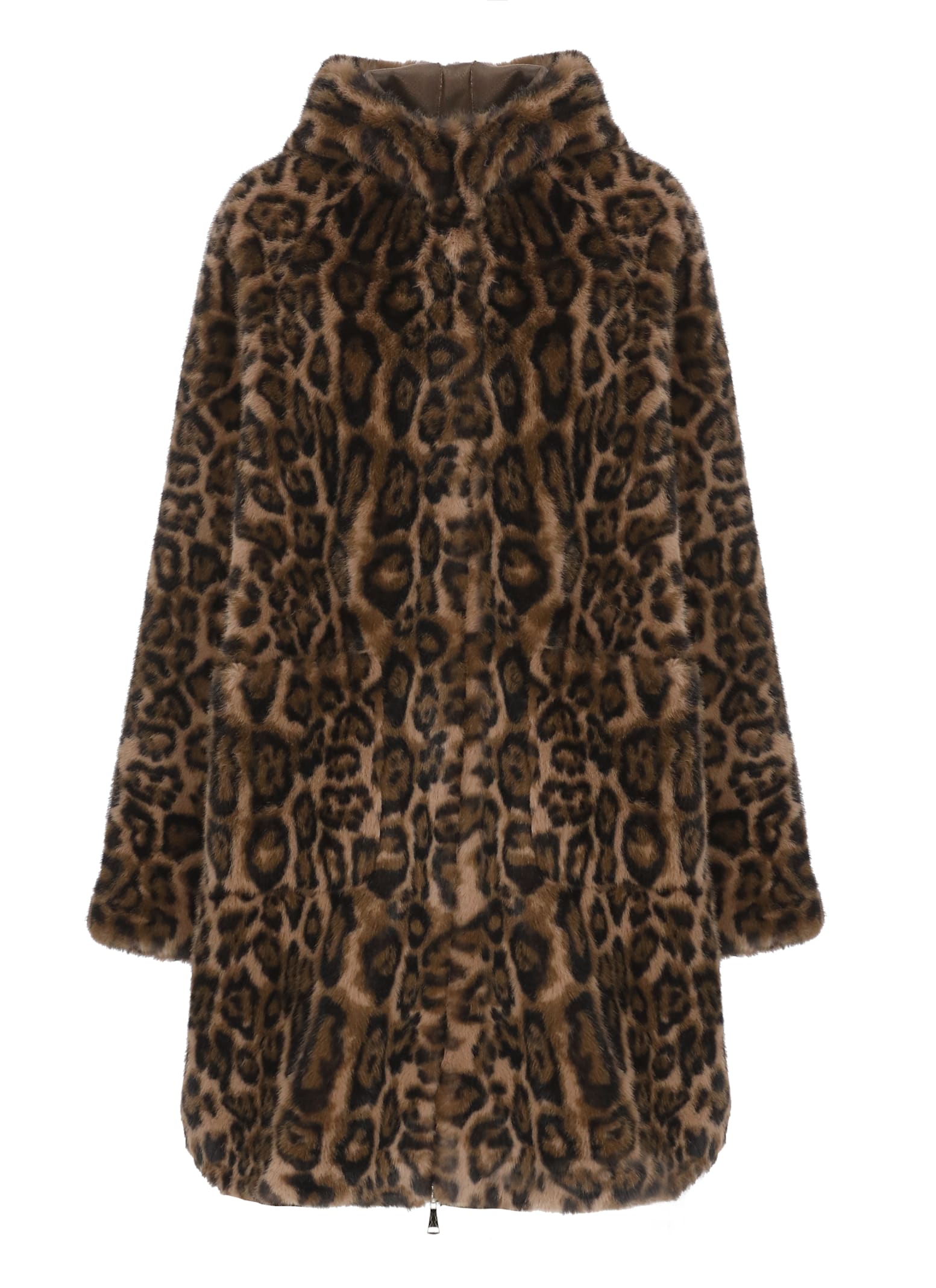 Betta Corradi Faux Fur Reversible Coat In Brown