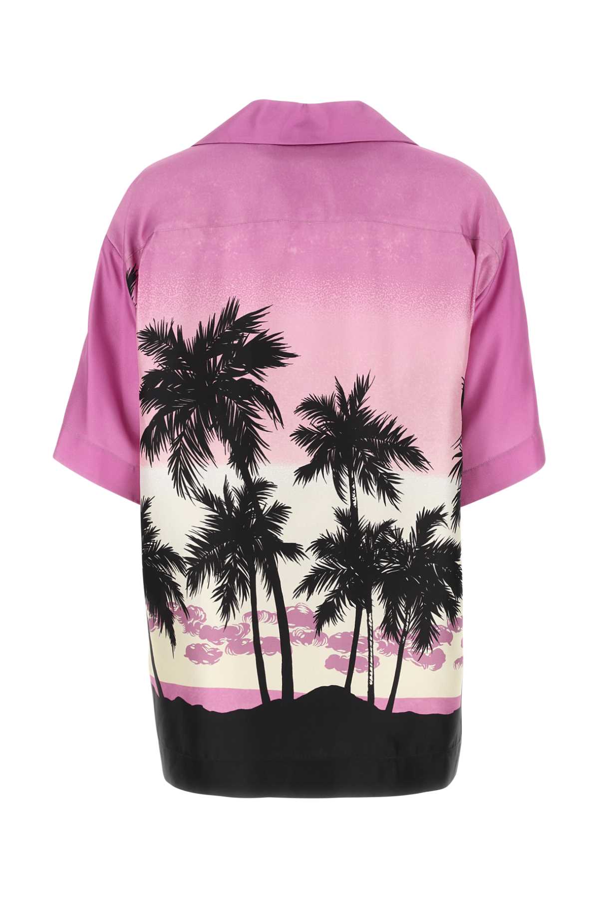 Shop Palm Angels Printed Silk Oversize Shirt In Purplebl