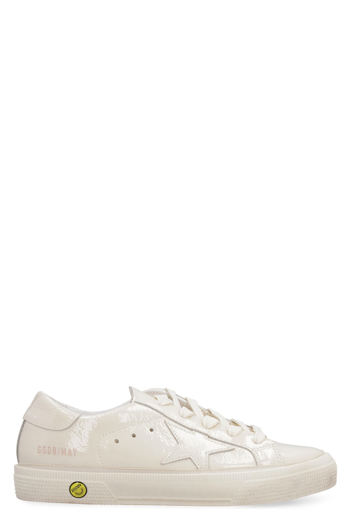 Golden Goose Kids' May Patent Leather Low-top Sneakers In Panna