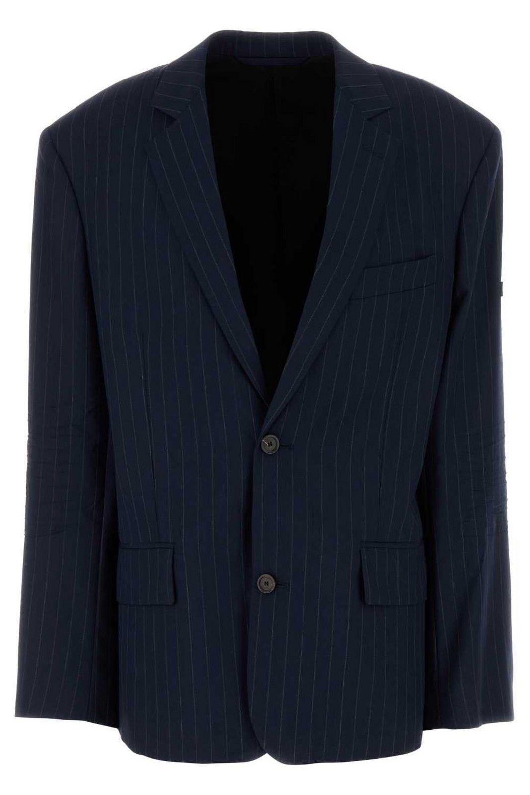 Balenciaga Wool Blazer With Embroidered Pinstripe Pattern In Blue