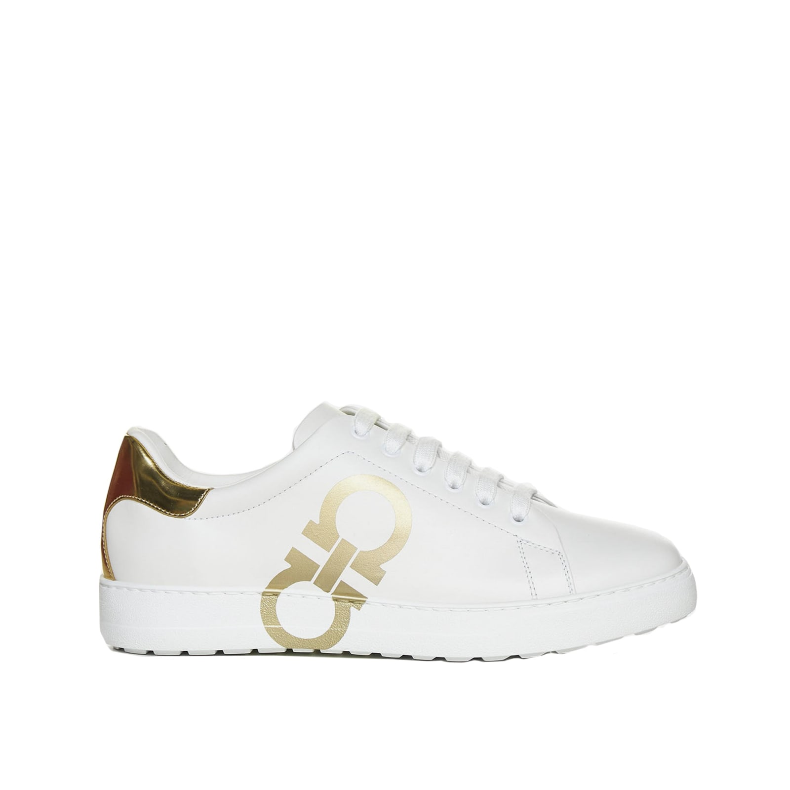 Ferragamo Number Leather Sneakers In White