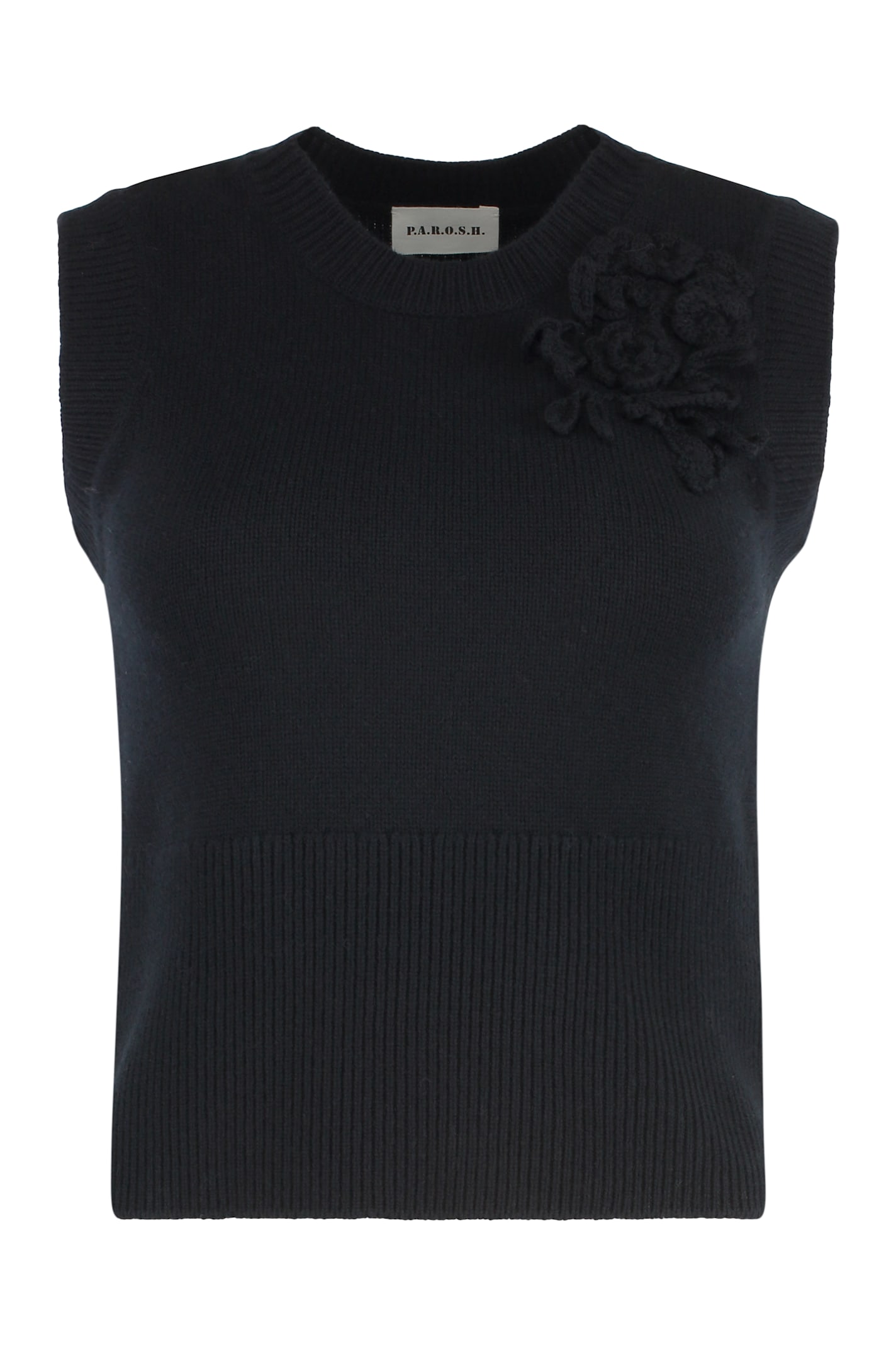 P.a.r.o.s.h Loira Flower-embellished Knitted Vest In Black