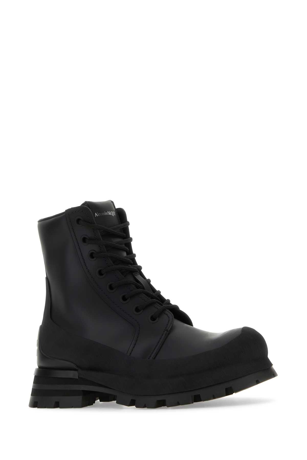 ALEXANDER MCQUEEN BLACK LEATHER WANDER ANKLE BOOTS