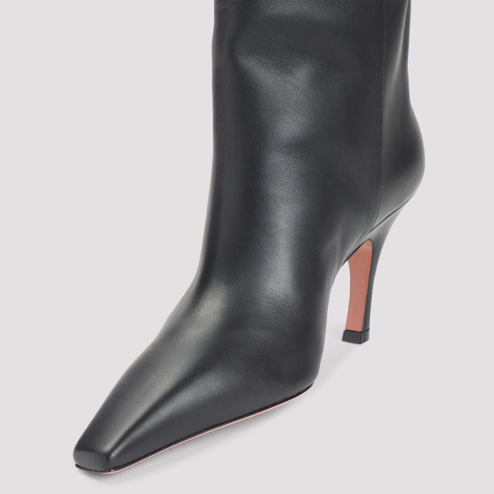 Amina Muaddi Black Mona 80 Leather Boots In Black