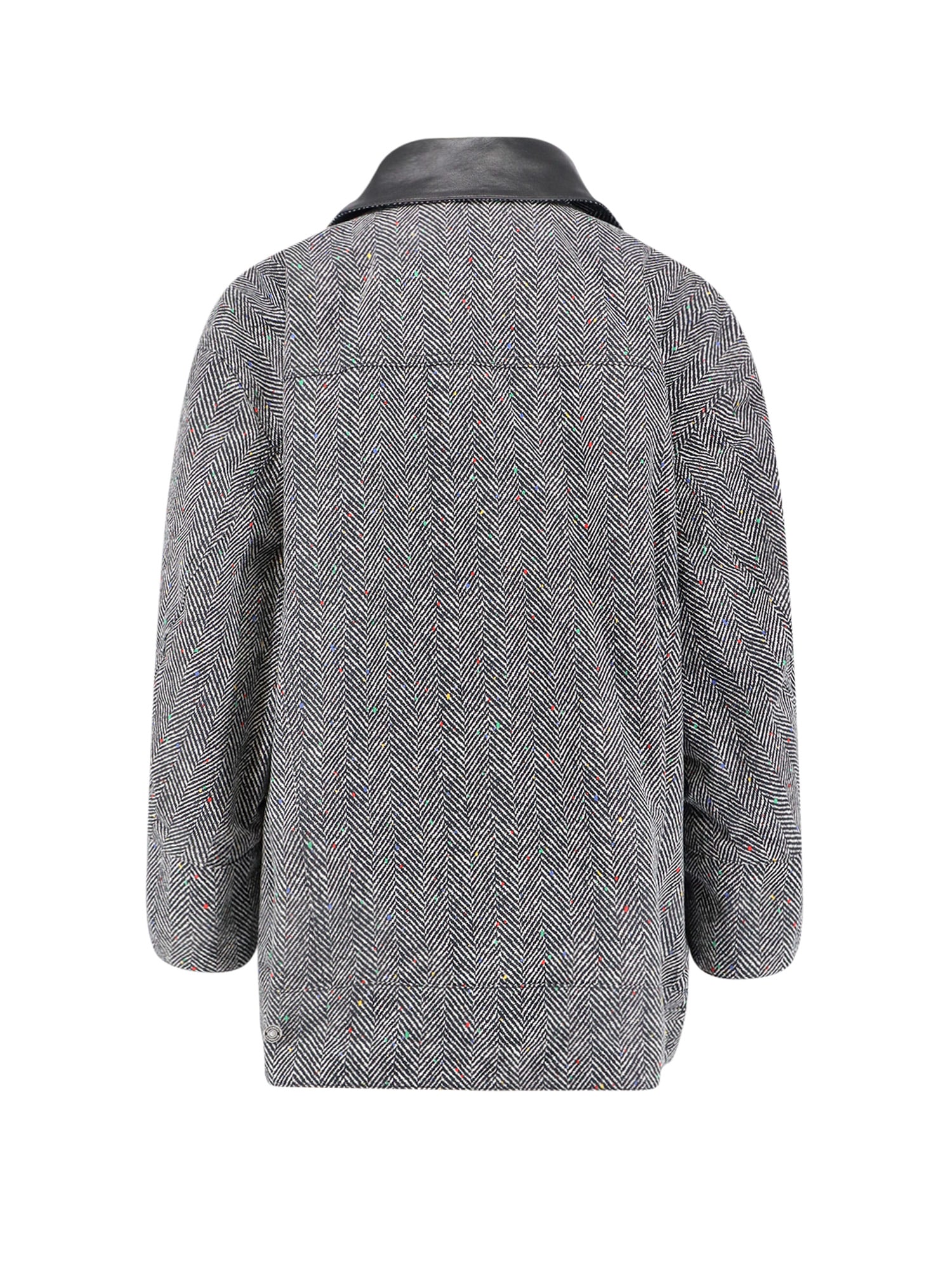 Givenchy Herringbone Pattern Cotton Jacket With Leather Collar In Gray