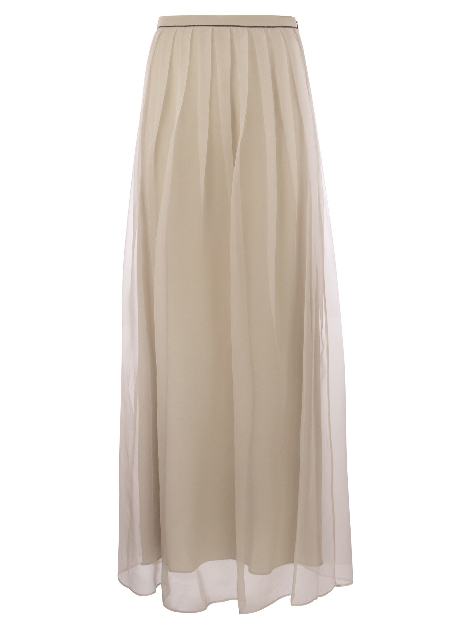 Crispy Silk Pleated Midi Skirt With Shiny Waistband