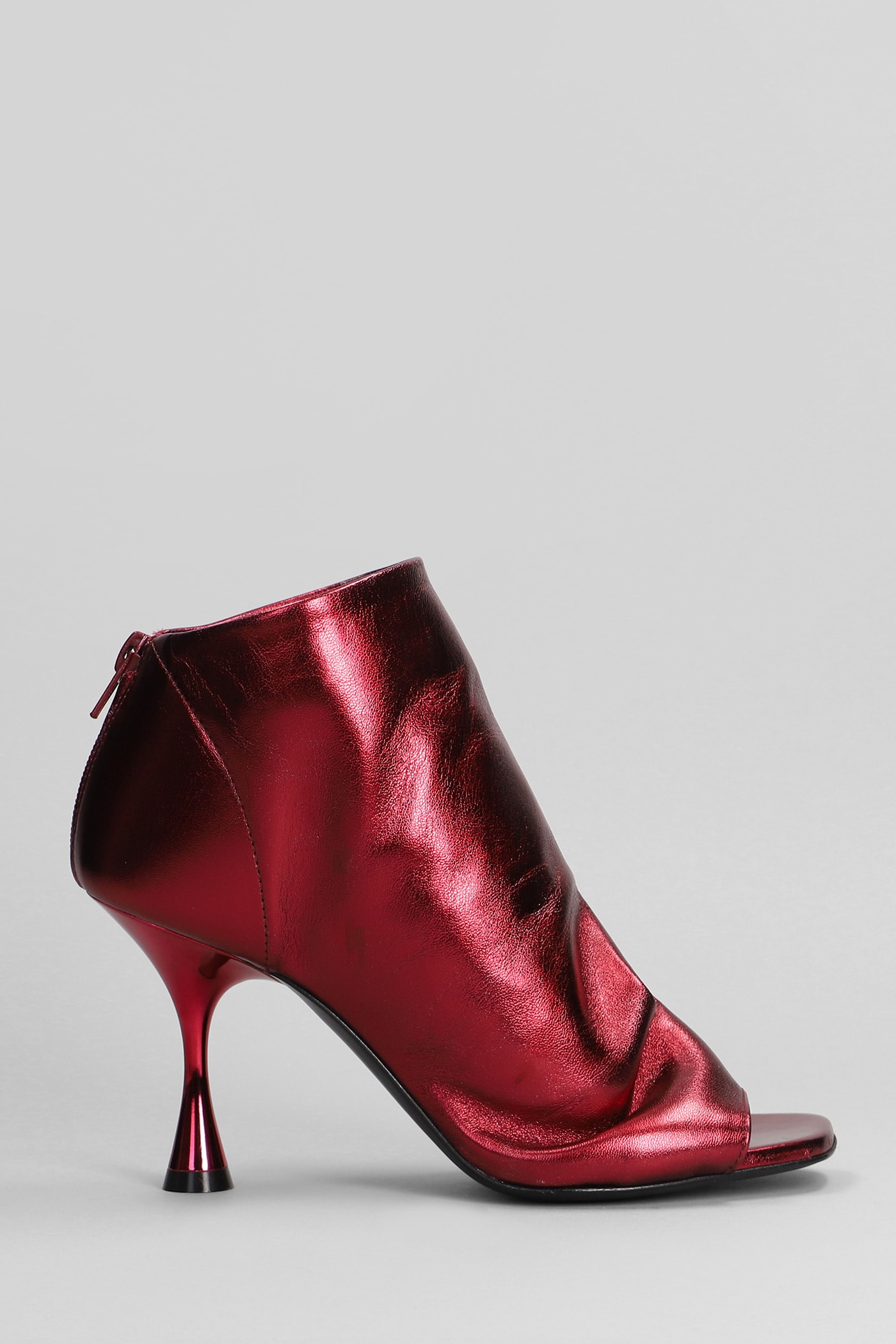 High Heels Ankle Boots In Red Leather