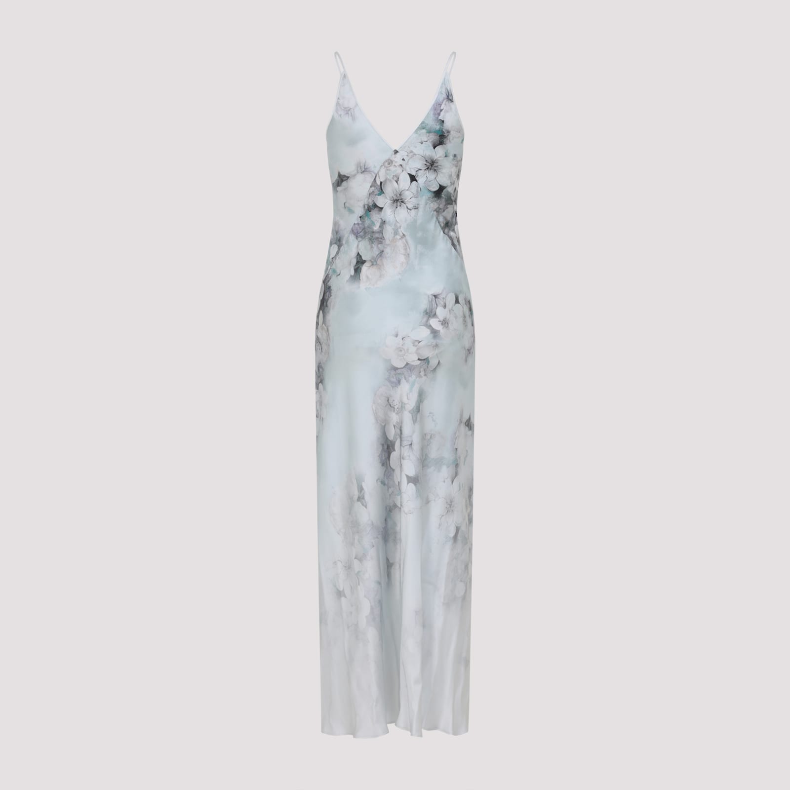 Alberta Ferretti Floral Print Maxi Dress With V-neckline In Gray