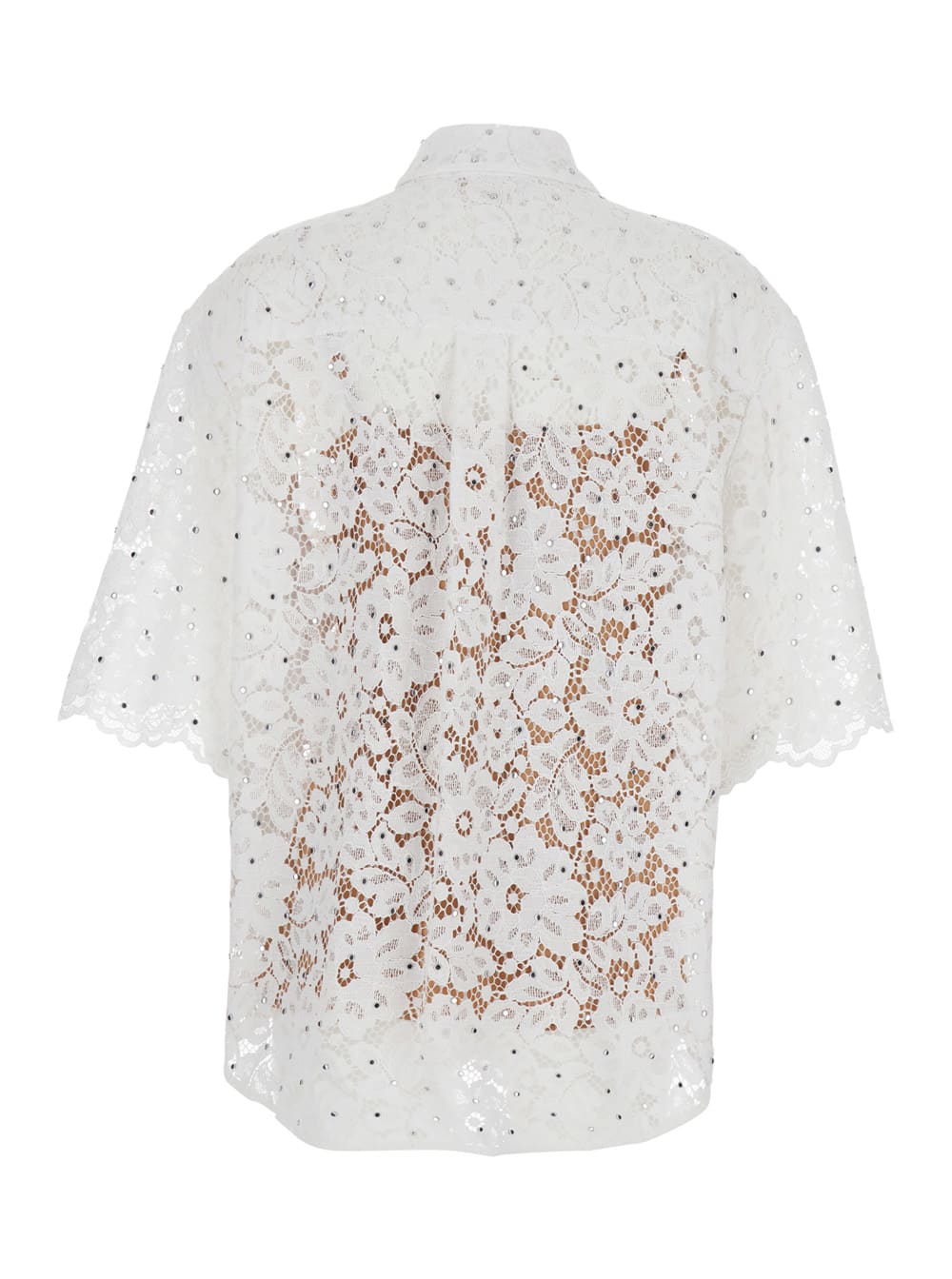 Michael Kors White Beaded Shirt With All-over Floral Embroidery In Tech Fabric Woman