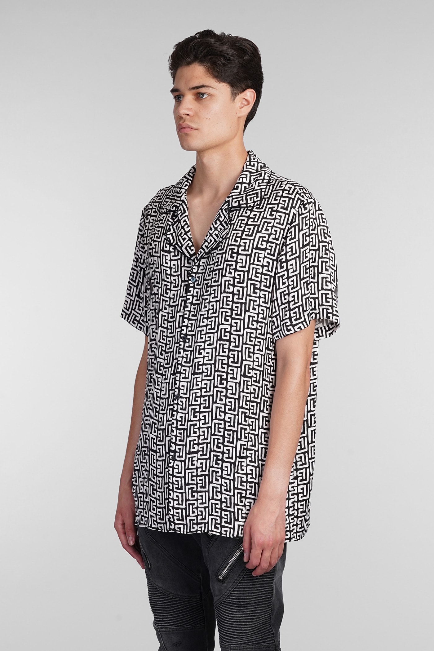 Shop Balmain Shirt In Black Polyamide Polyester