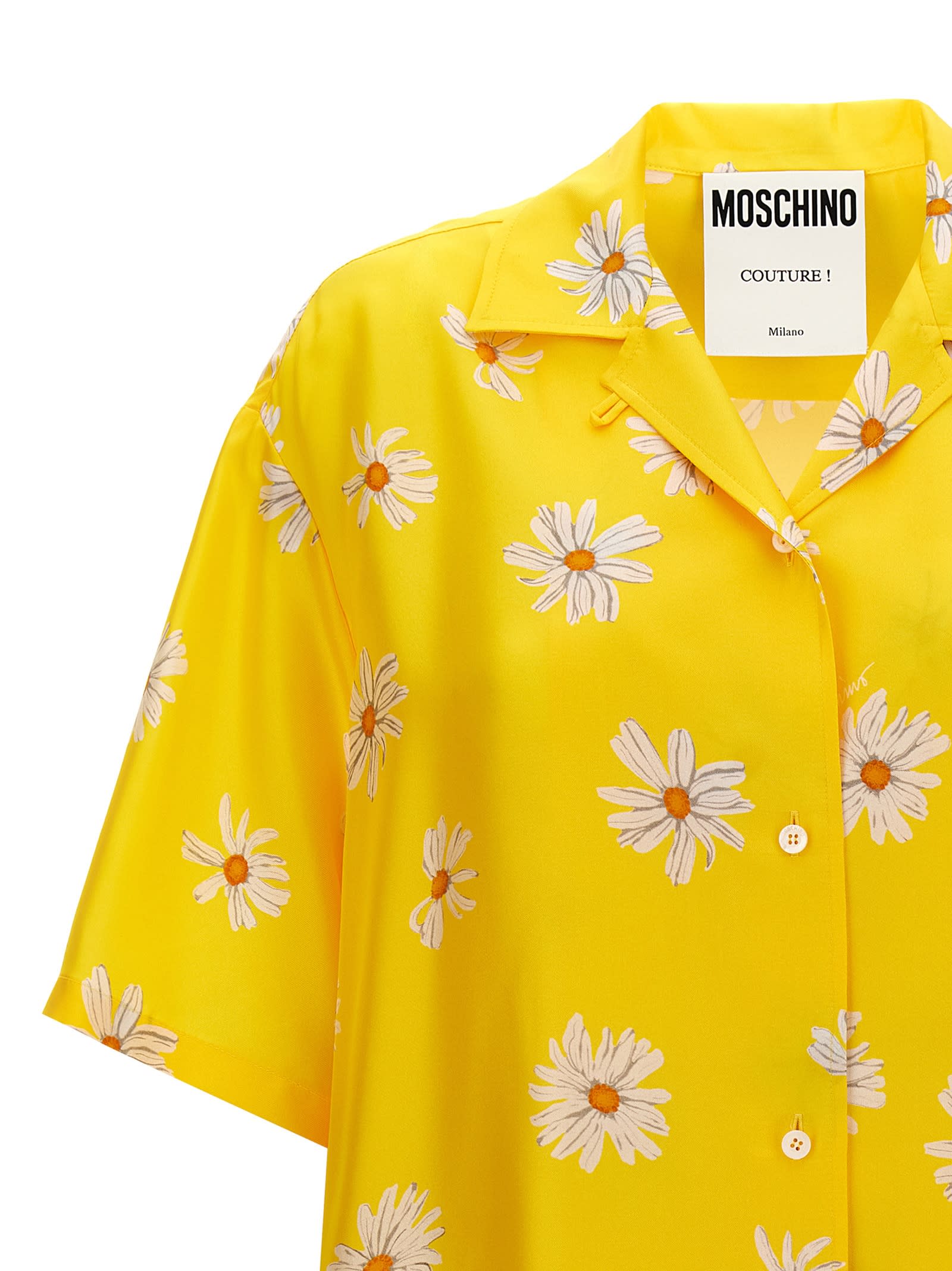 Moschino Floral Pattern Collared Neck Short Sleeves Shirt In Yellow