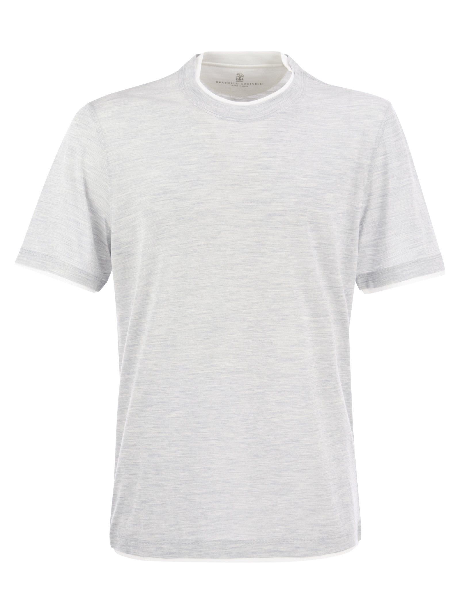 Shop Brunello Cucinelli Slim Fit Crew-neck T-shirt In Lightweight Cotton Jersey In Pearl