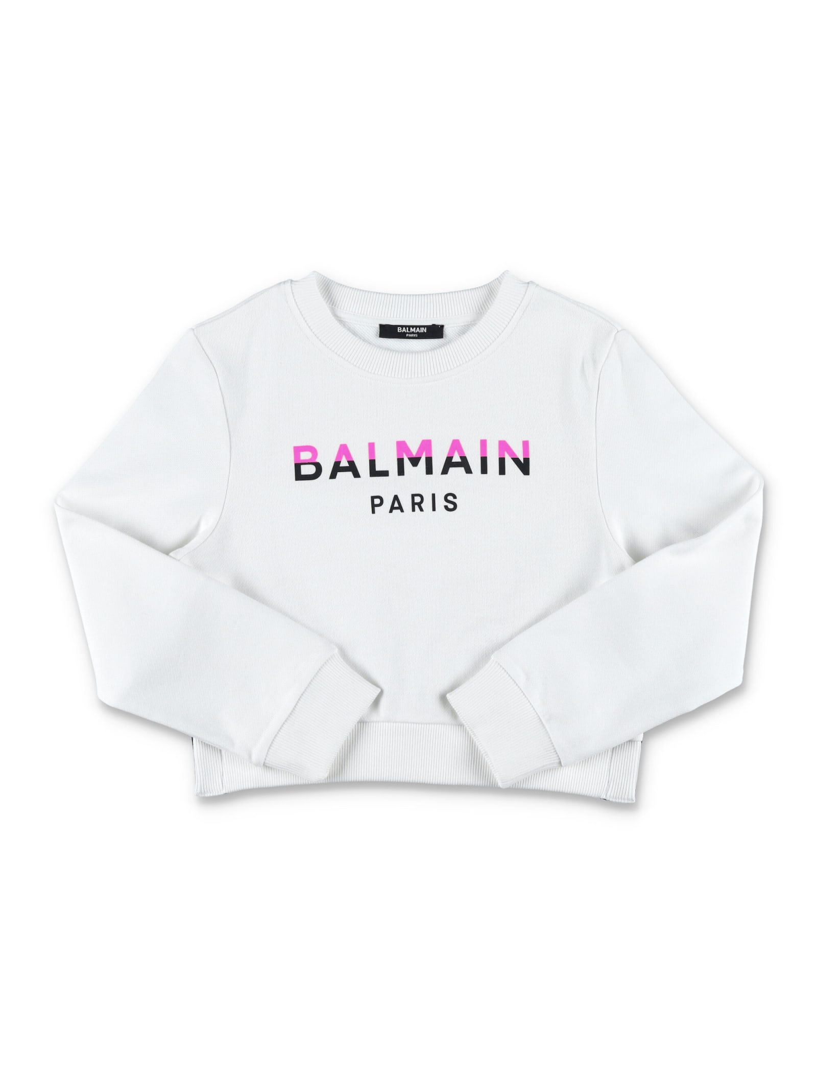 Balmain Kids'  Paris Two-tone Sweatshirt In White/fuchsia