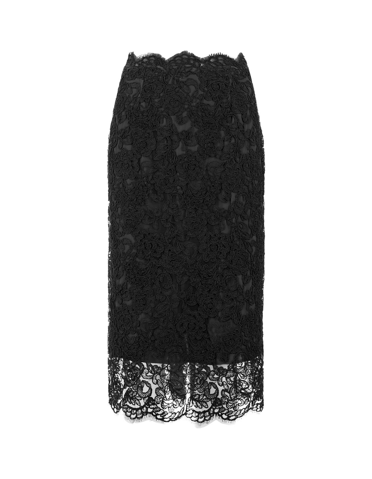 Shop Ermanno Scervino Black Lace Longuette Skirt
