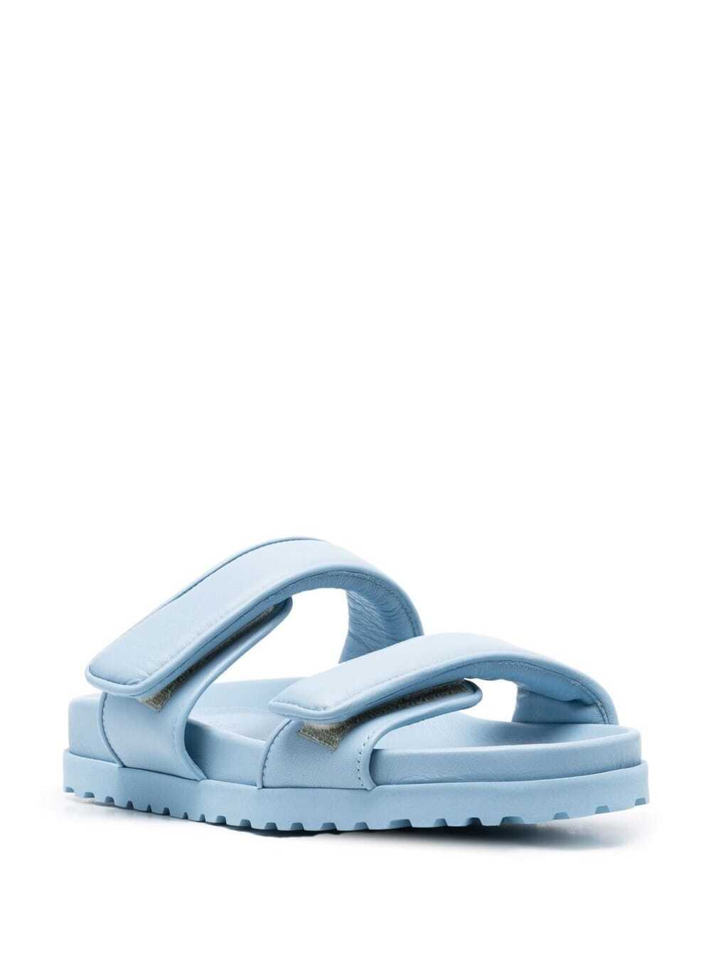 Shop Gia Borghini Light-blue Strap Fastening Sandals In Leather Woman