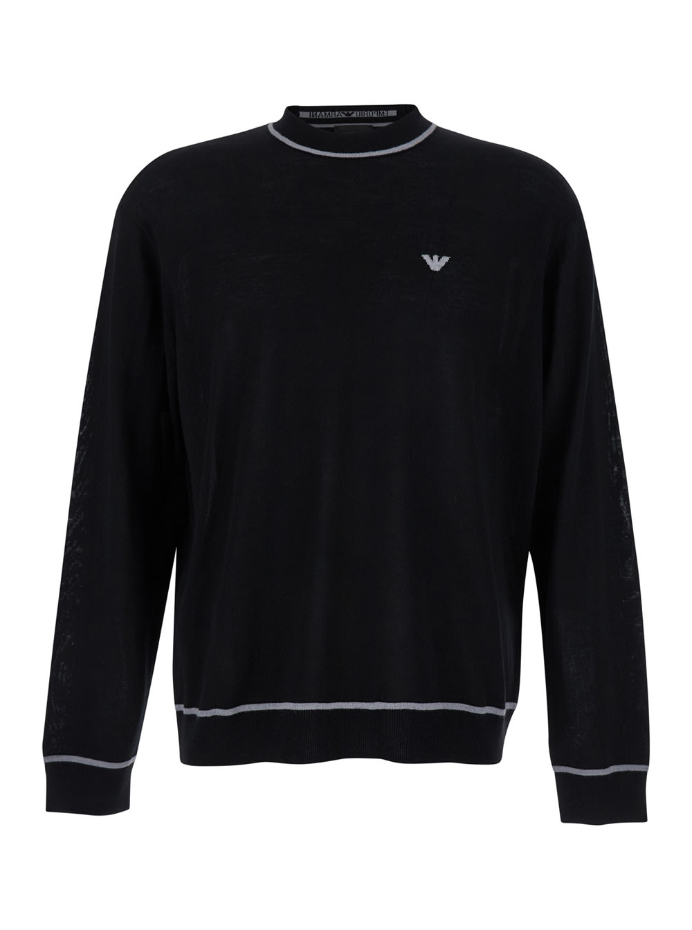 Shop Emporio Armani Black Sweater With Logo Embroidery In Wool Woman