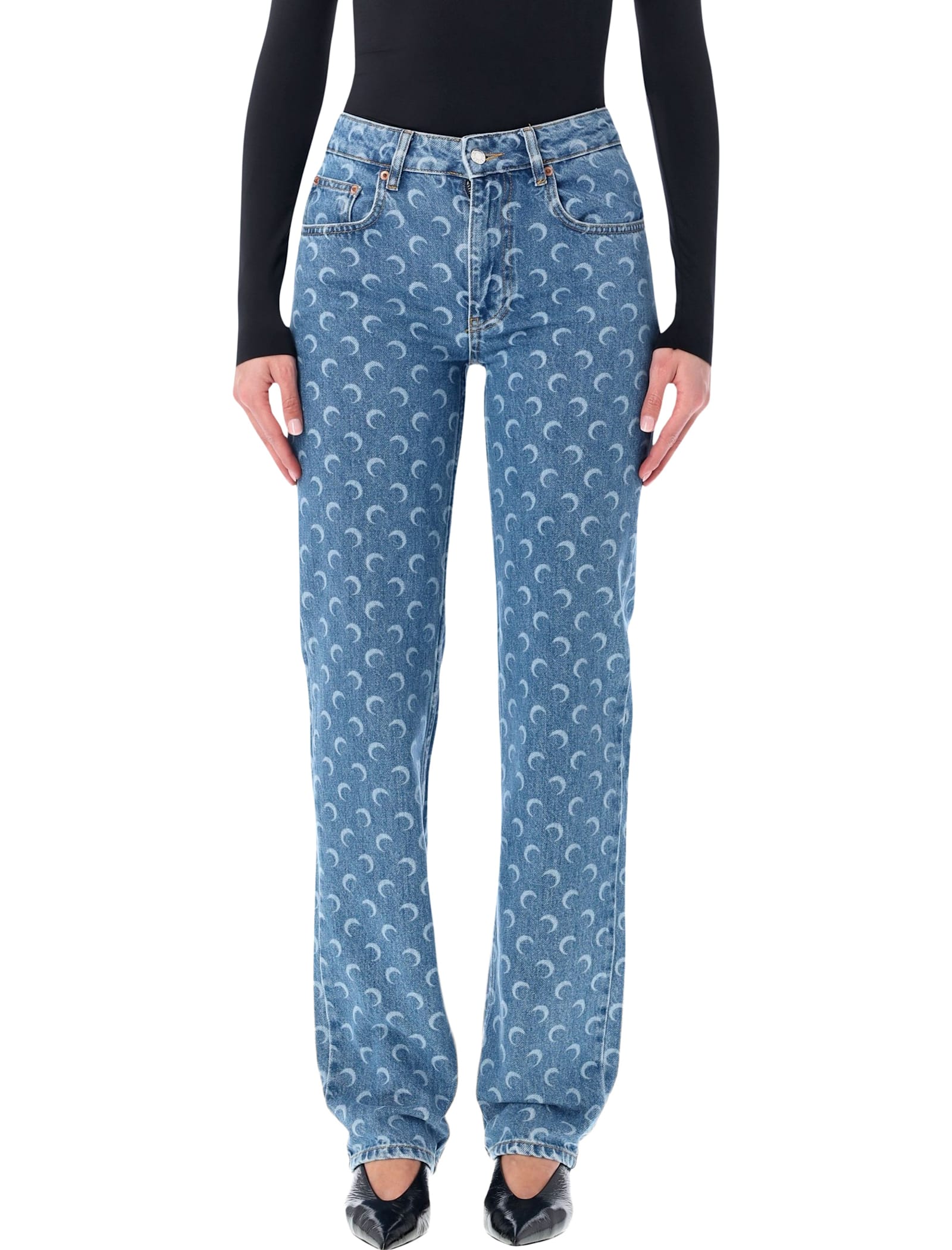 Marine Serre Moon Laser Blue Wash Straight Denim Jeans