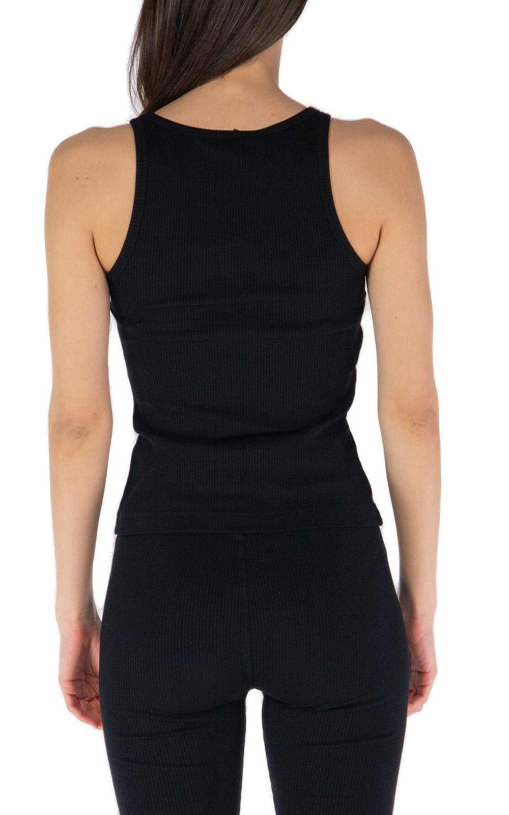 Shop Moschino Sleeveless Ribbed Tank Top In Black