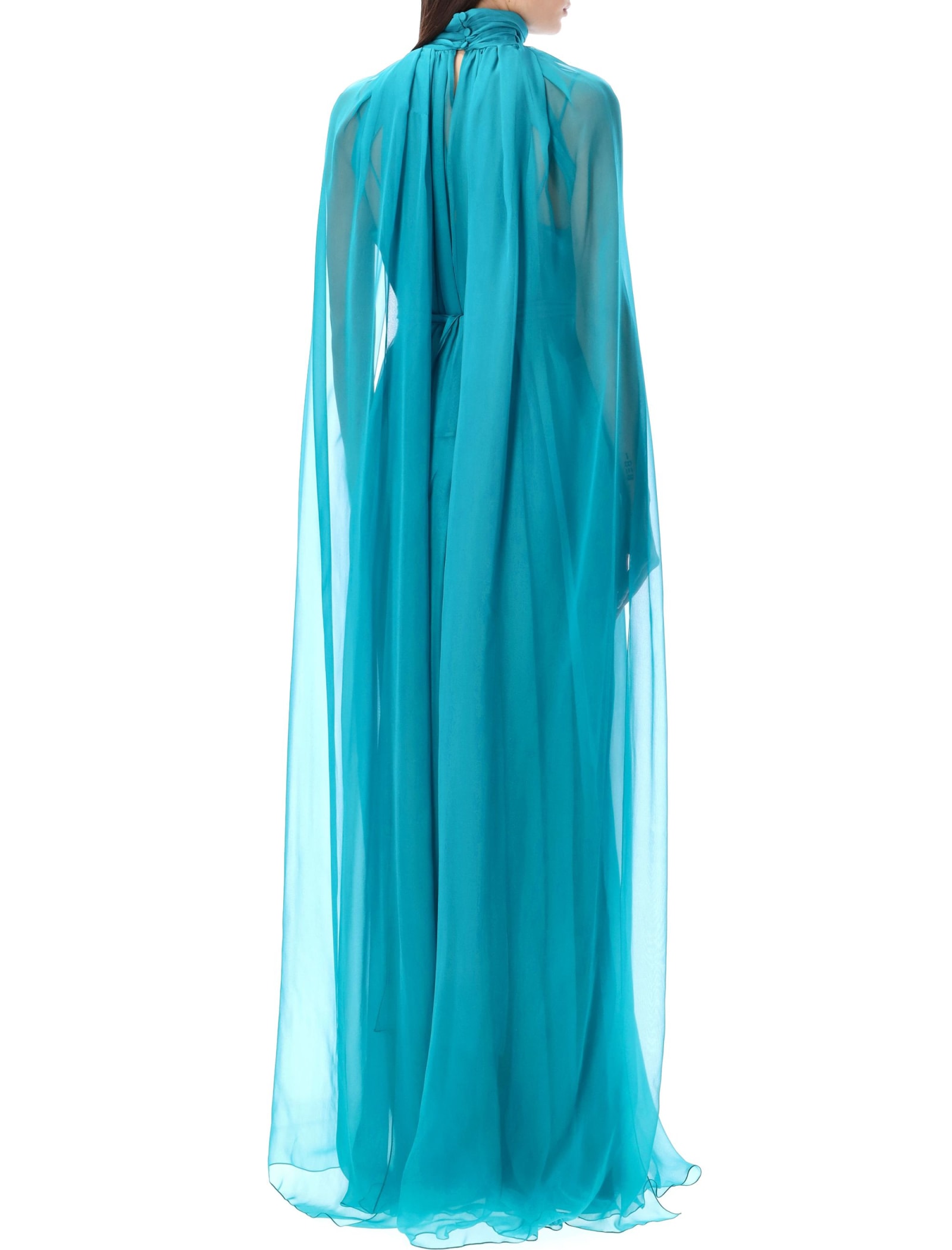Shop Alberta Ferretti Chiffon Long Dress In Blue
