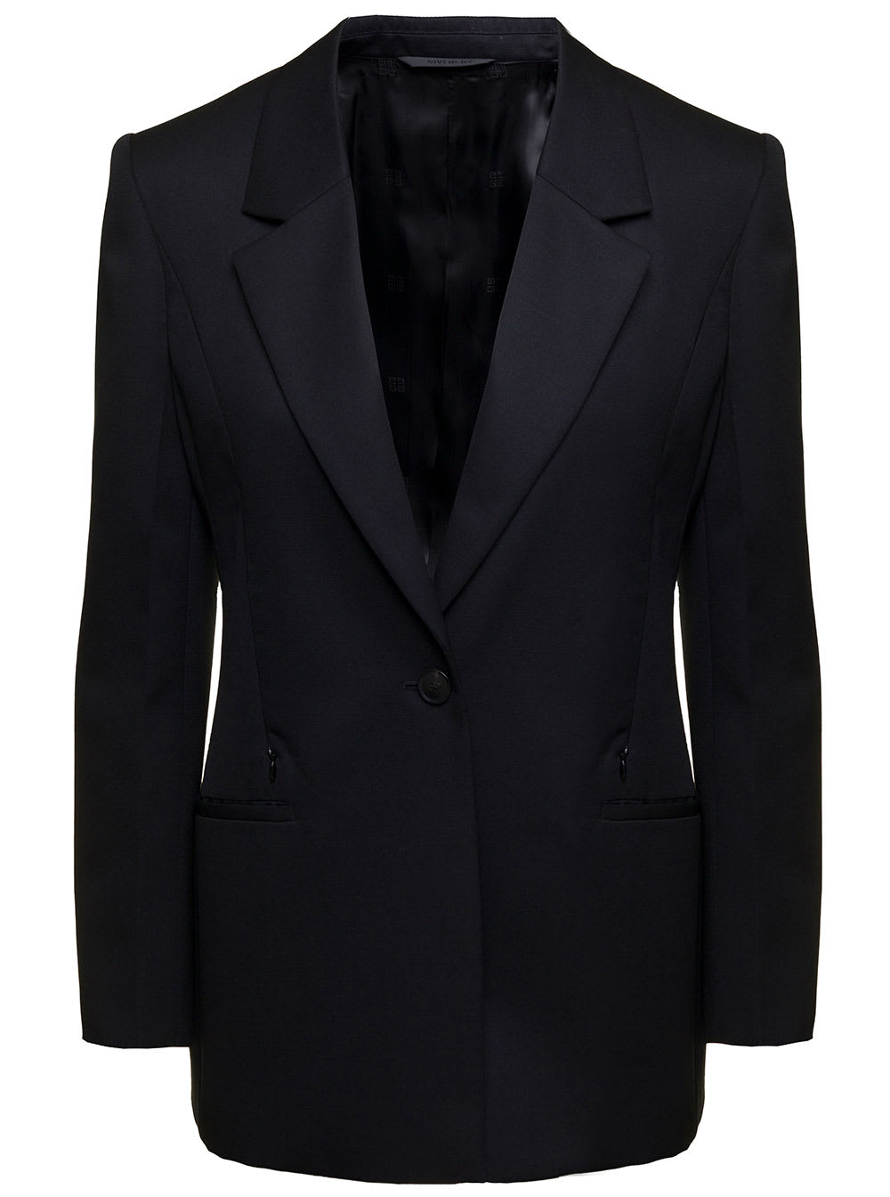 GIVENCHY BLACK SINGLE-BREASTED JACKET WITH NOTCHED REVERS IN WOOL AND MOHAIR WOMAN