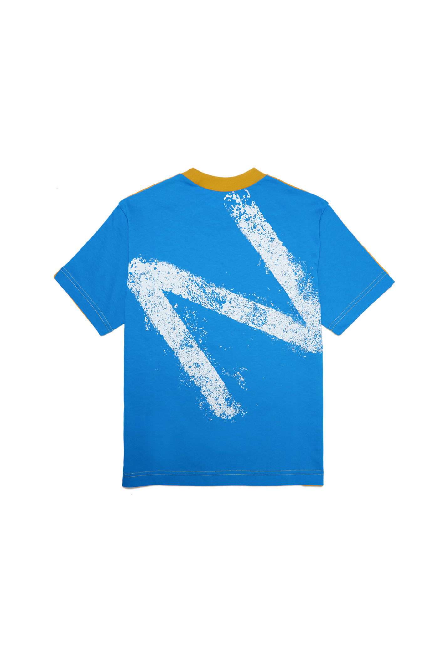 N°21 yellow and light blue two-tone jersey t-shirt with vintage effect logo  for children