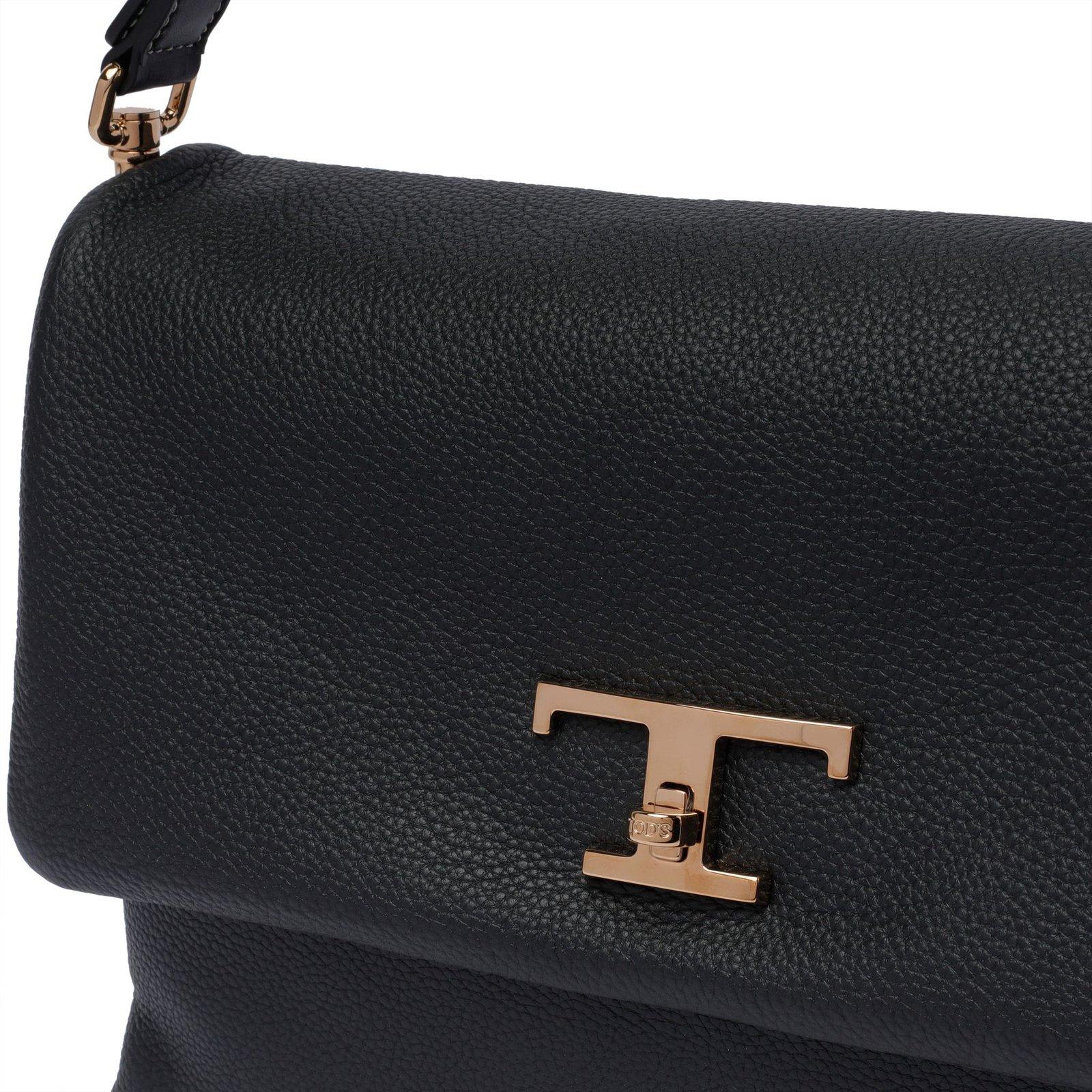 Shop Tod's Logo-plaque Shoulder Bag In Nero