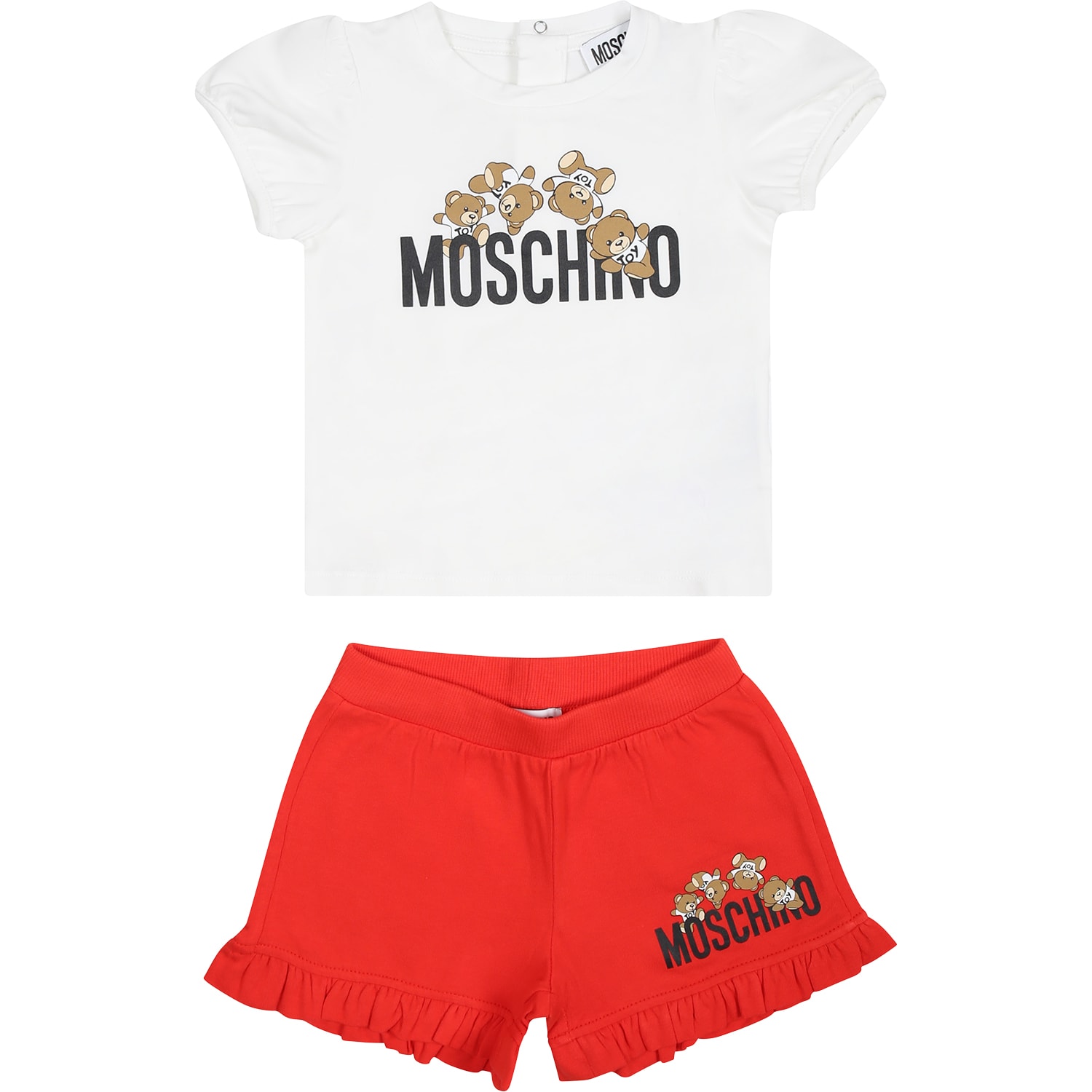 Moschino Kids' Multicolor Tracksuit For Baby Girl With Teddy Bear And Logo In Red