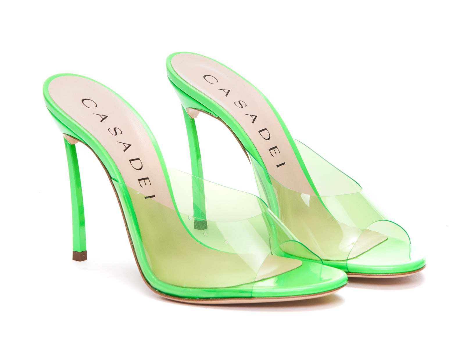 Casadei Green Transparent Peep Toe Sandals In Polyurethane Woman In Green
