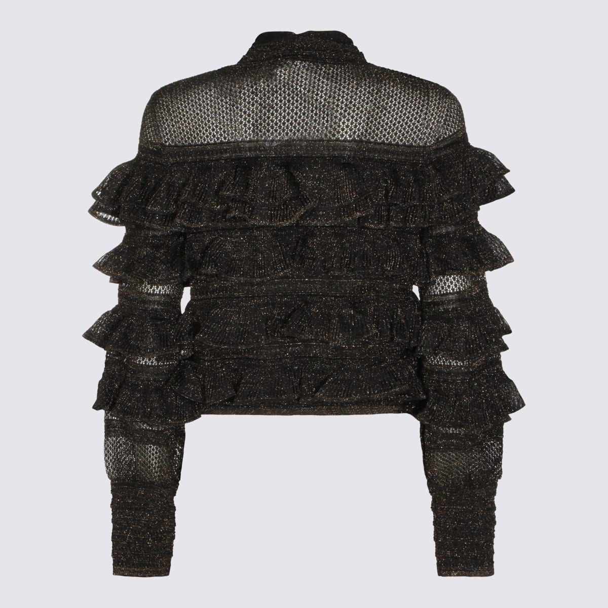 Zimmermann High Neck Long Sleeve Metallic Top In Black