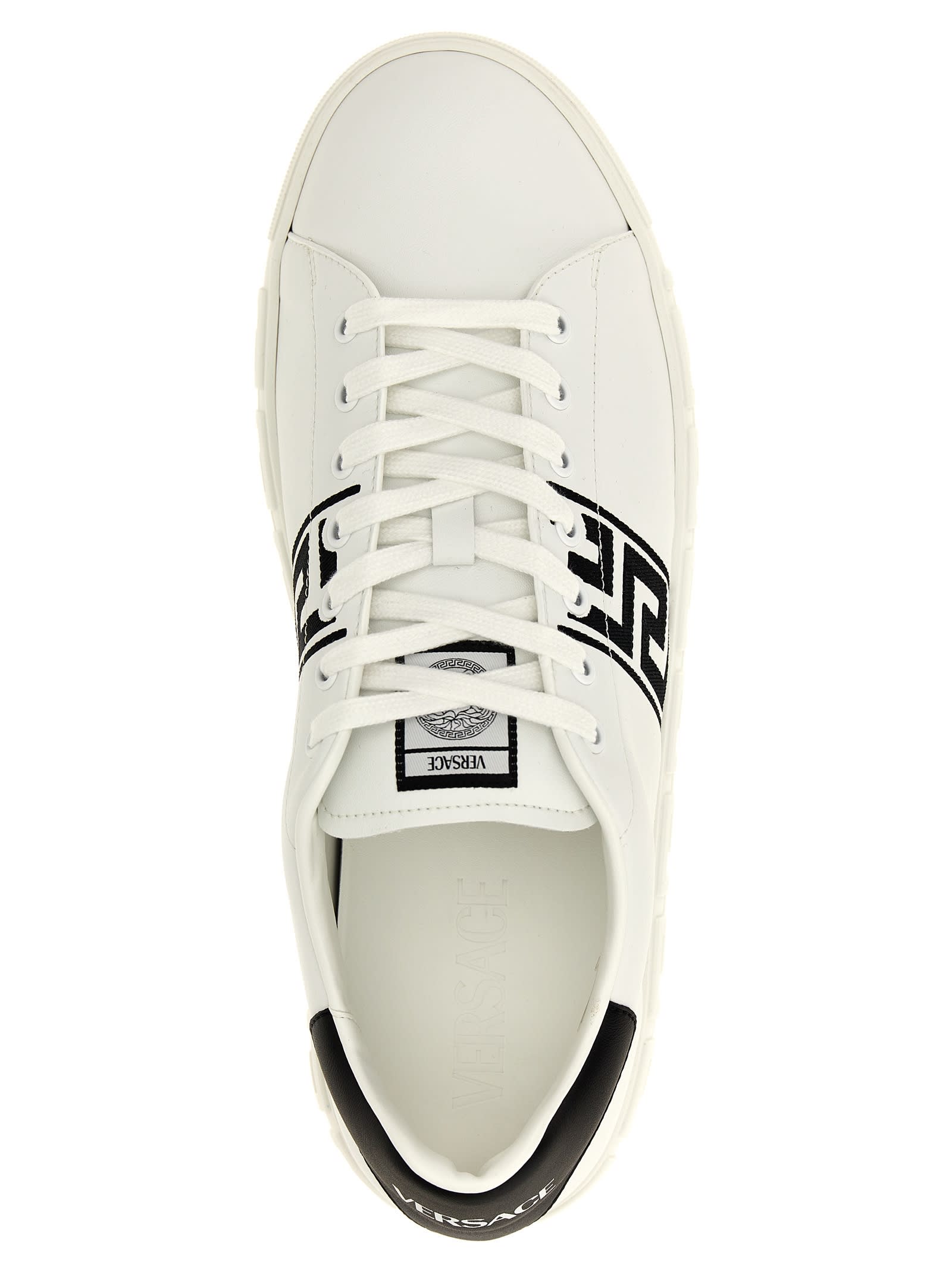 Shop Versace Greca Sneakers In White/black