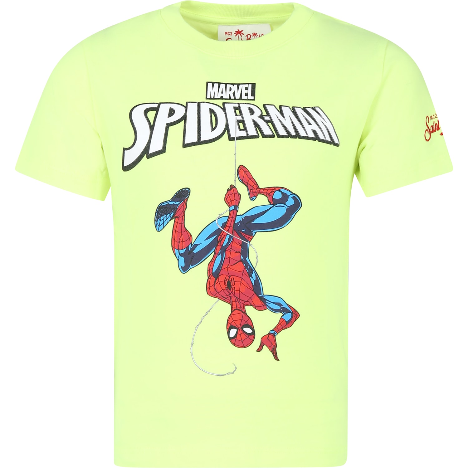 Mc2 Saint Barth Yellow T-shirt For Boy With Spiderman Print In Yellow