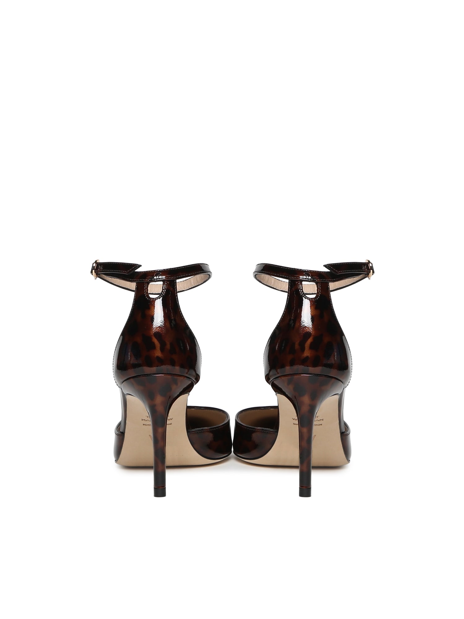 Stuart Weitzman Stuart Power Strap 85 Leopard-print Patent Leather Pumps In Brown
