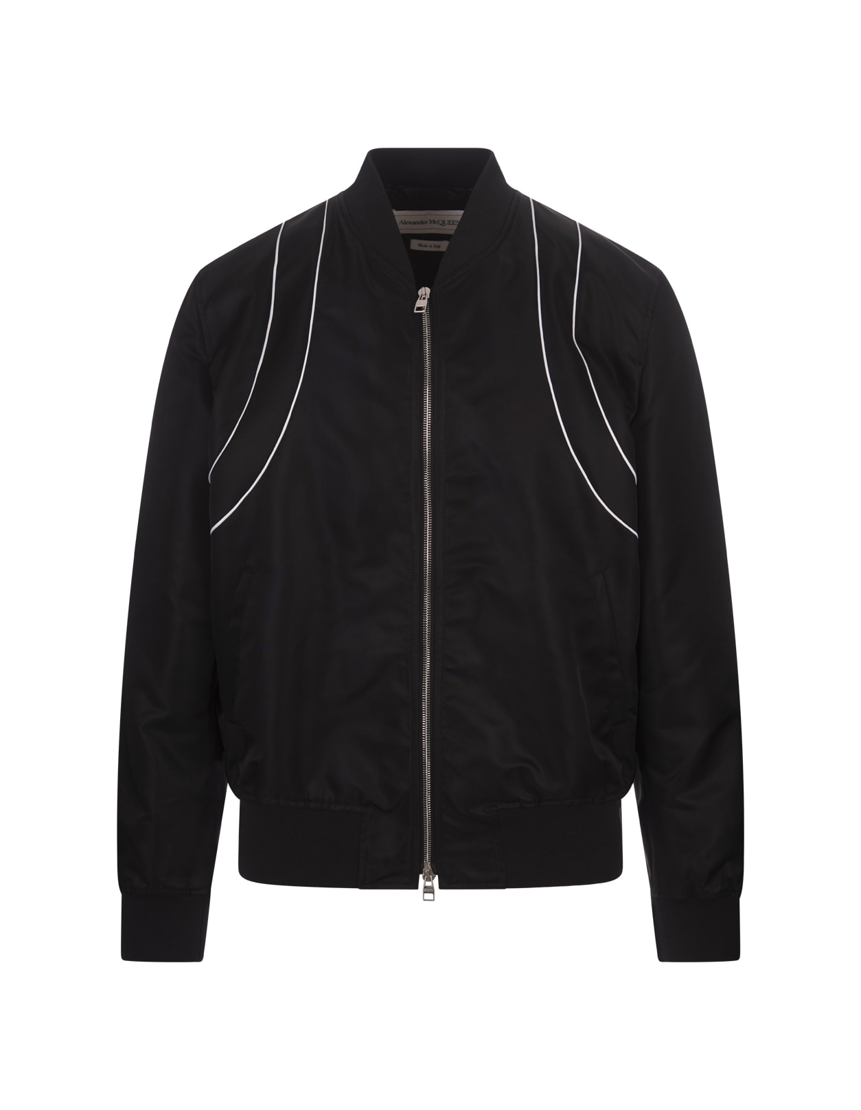 Shop Alexander Mcqueen Piping Harness Bomber Jacket In Black