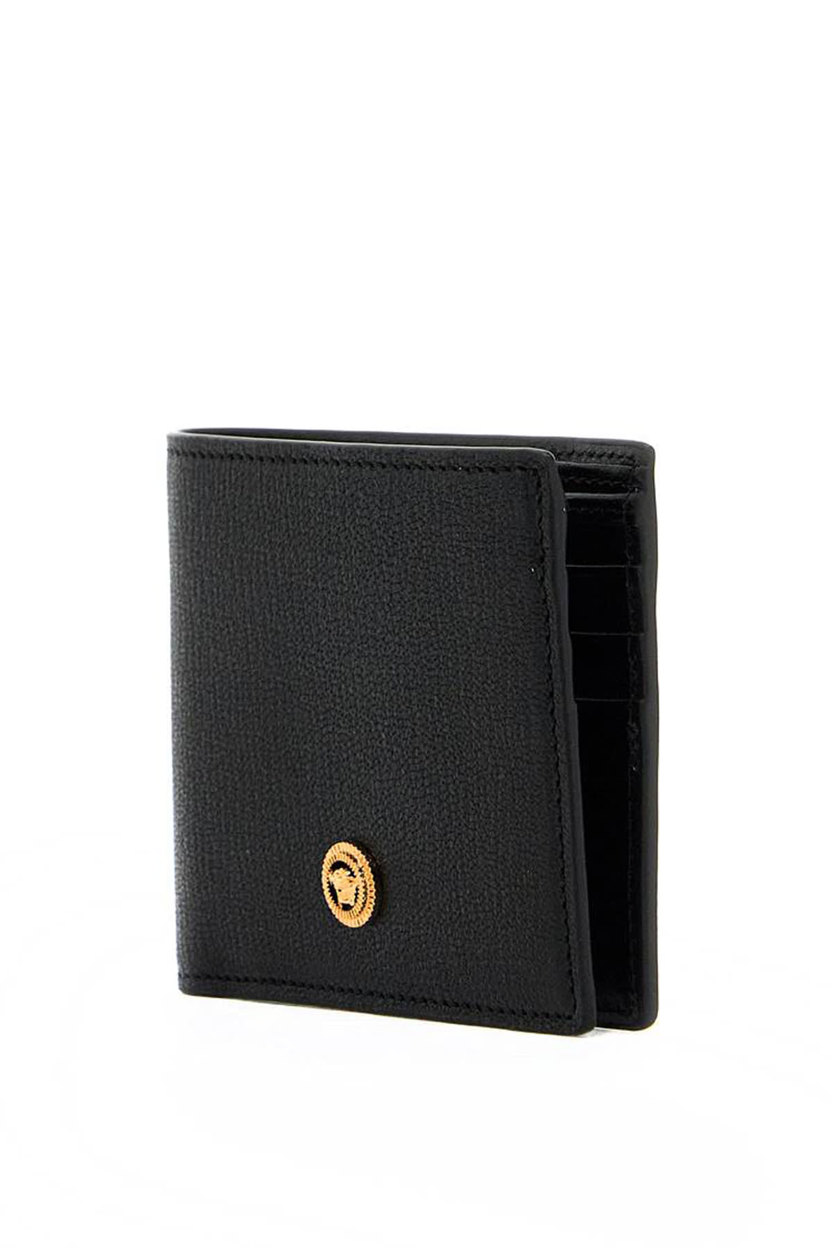 Shop Versace Medusa Biggie Bi-fold Wallet In Black- Gold (black)