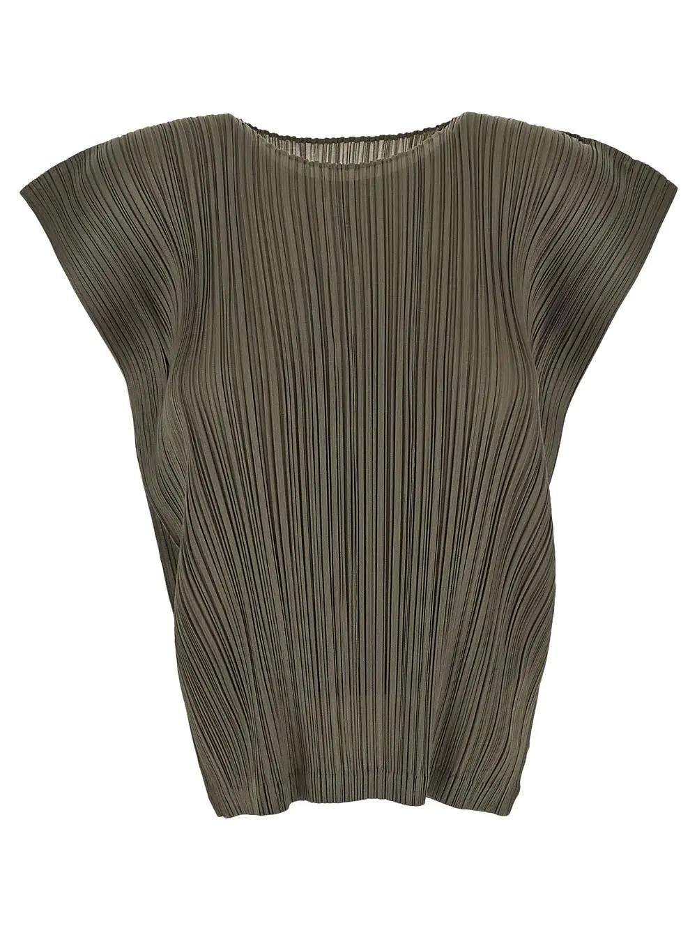 Shop Issey Miyake Pleated Top In Khaki