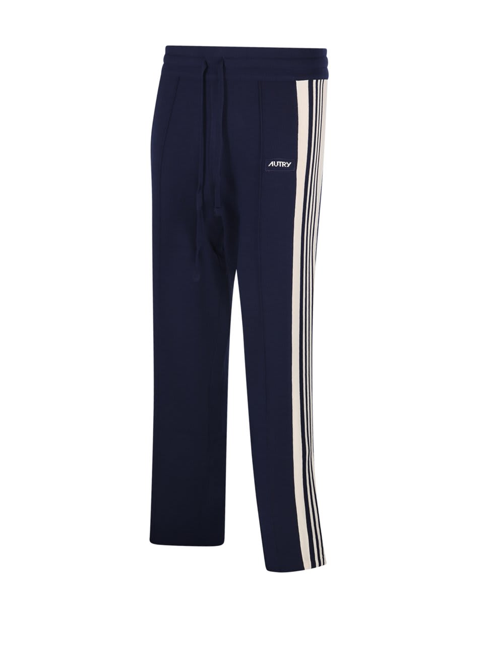 Shop Autry Logo Patch Drawstring Trousers In Knit Blue