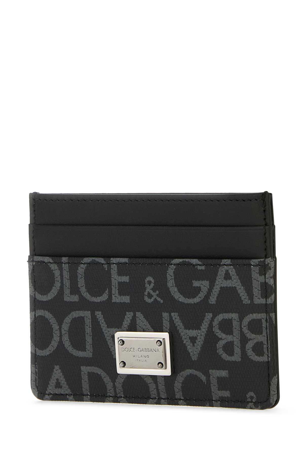 Dolce & Gabbana Black Leather Card Holder In Nerogrigio
