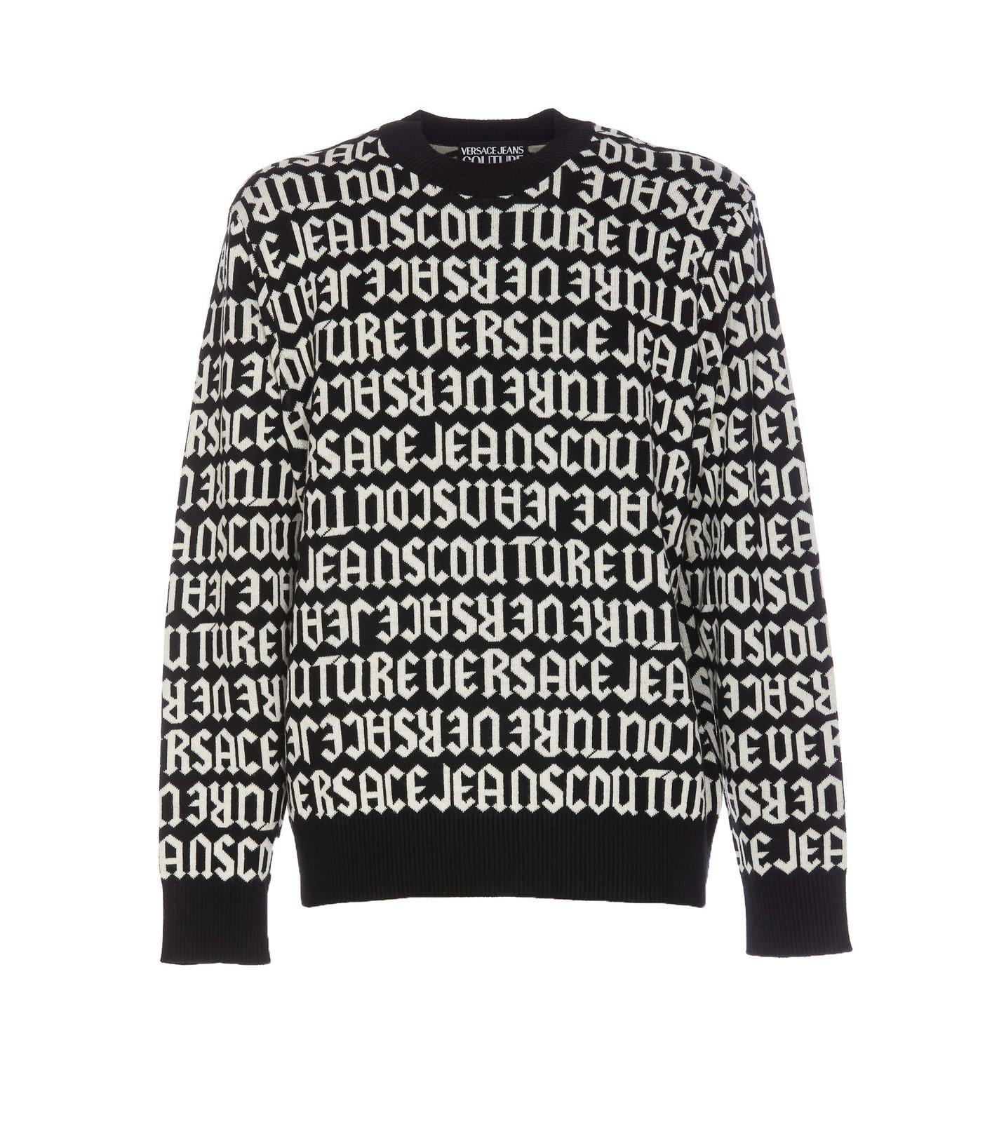 Shop Versace Jeans Couture Logomania Crewneck Jumper In Black