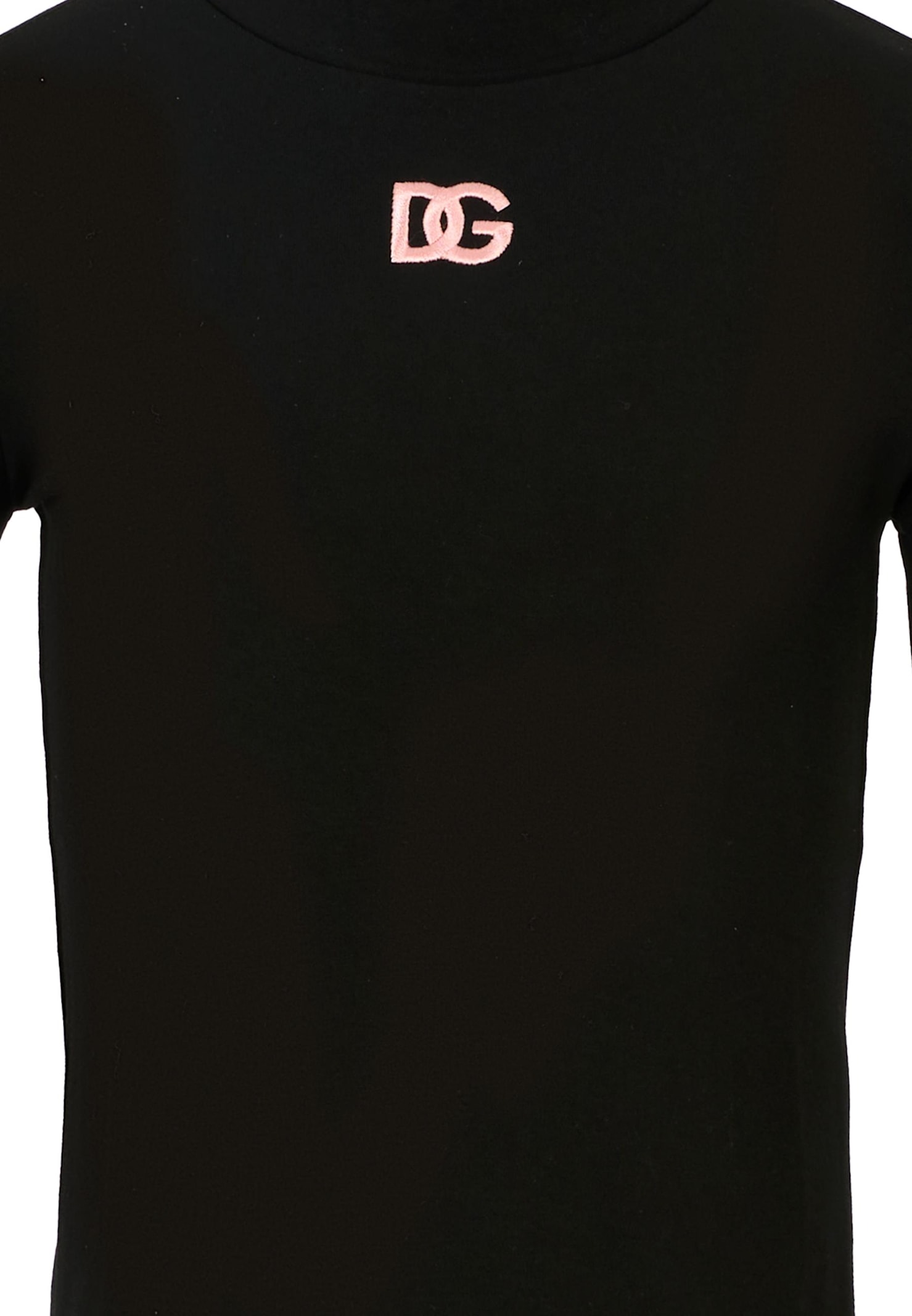 Dolce & Gabbana Black Turtleneck Sweater For Girl With Pink Logo In Black