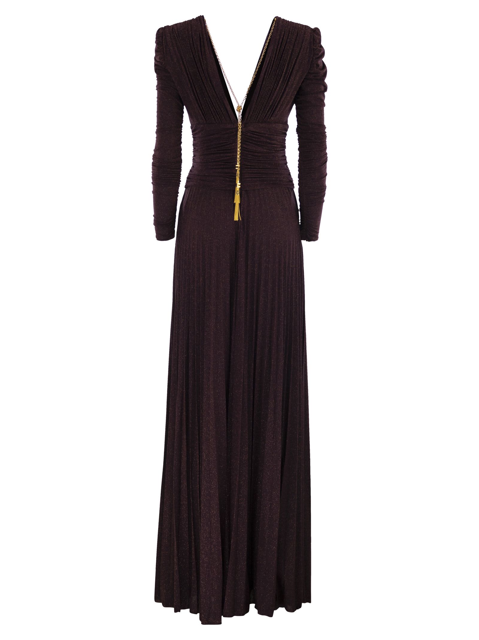 Elisabetta Franchi Red Carpet Dress In Lurex Jersey With Necklace In Burgundy