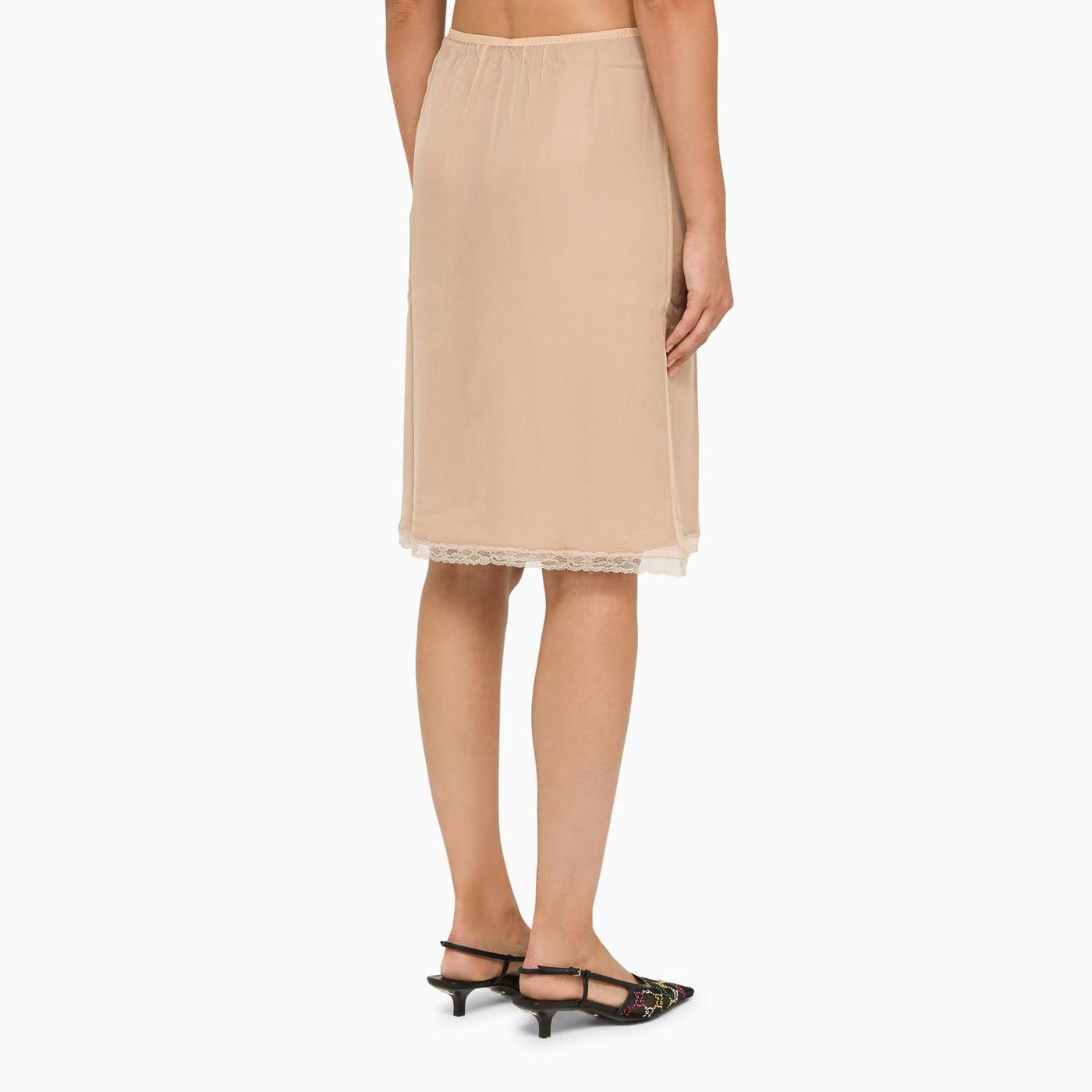 Shop Gucci Nude Acetate Skirt With Lace In Powder